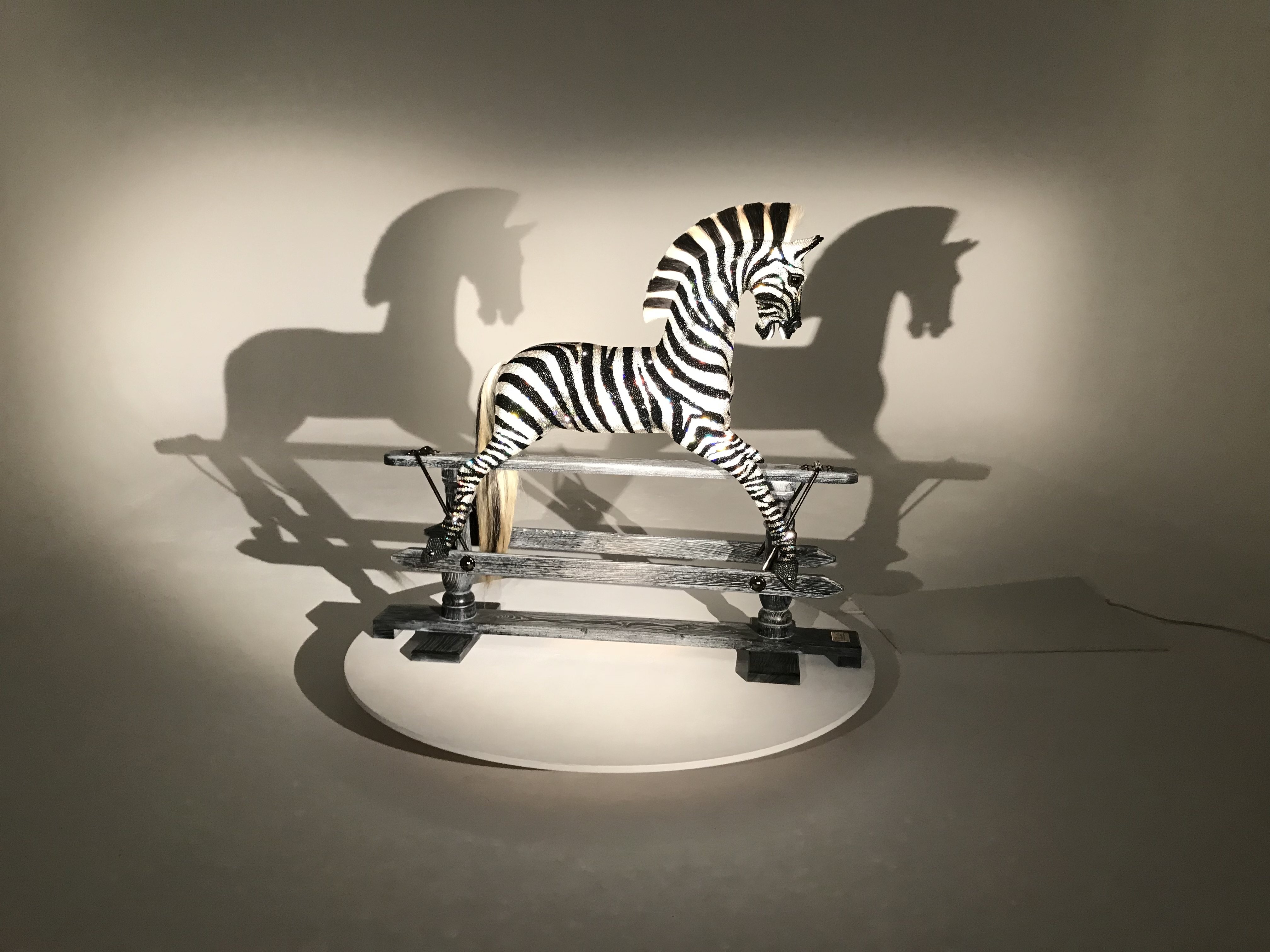 For the child who has everything: this crystal zebra rocking horse featuring 80,000 hand-placed Swarovski crystals. Photo: Stevenson Brothers