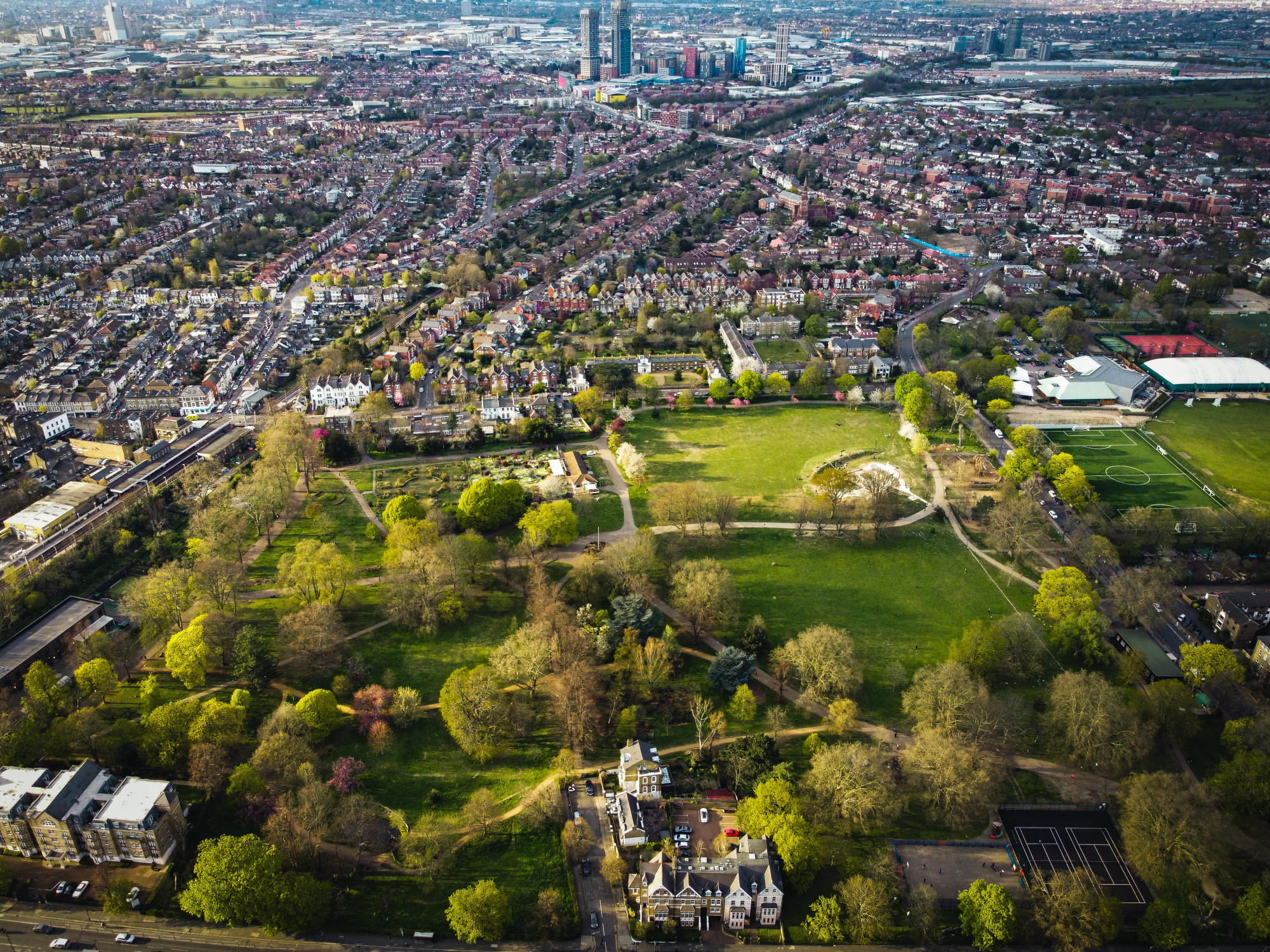 A drone’s view of Acton Park and Acton Central in the Ealing borough outside London’s city centre. Photo: Shutterstock