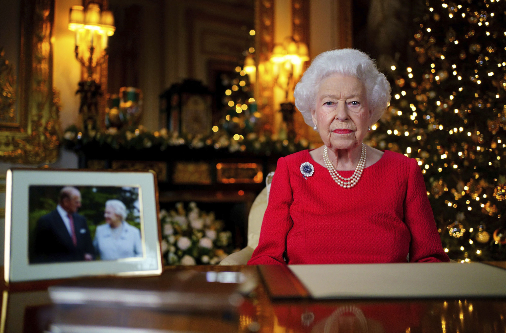 Britain’s Queen Elizabeth records the 2021 Christmas Day broadcast at Windsor Castle, Windsor, England, her last such broadcast in a tradition that dates back to 1932. Photo: AP