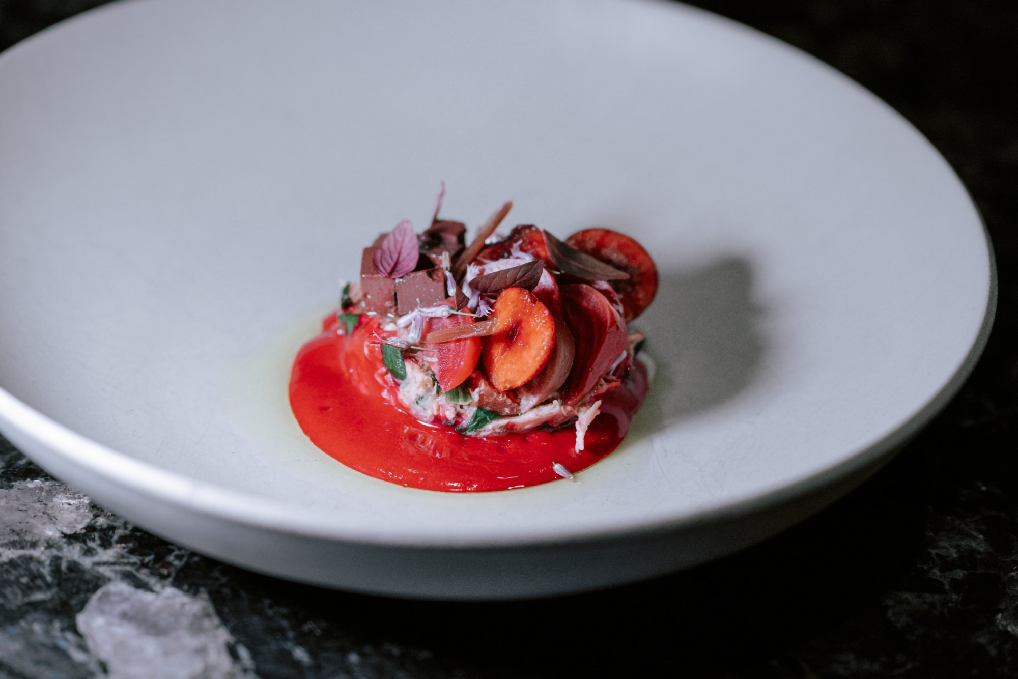 Duck rillette with beets and duck blood, part of the “Hong Kong Renaissance” dinner. Photo: Chinese Restaurant Awards