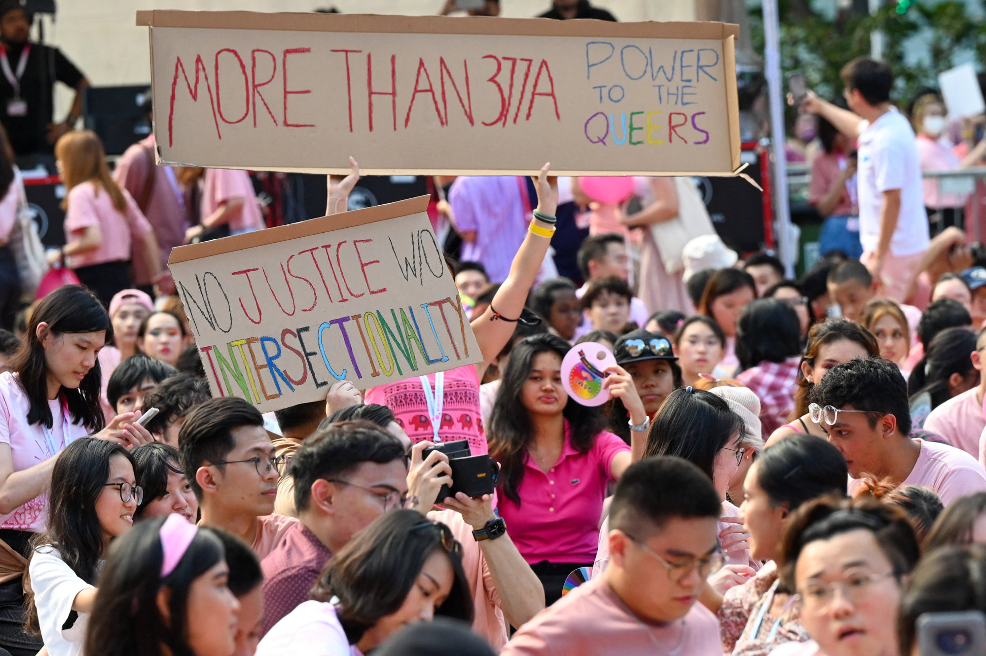 Supporters attend the annual “Pink Dot” event in a public show of support for the LGBT community at Hong Lim Park in Singapore on June 18. Photo: AFP/Getty Images
