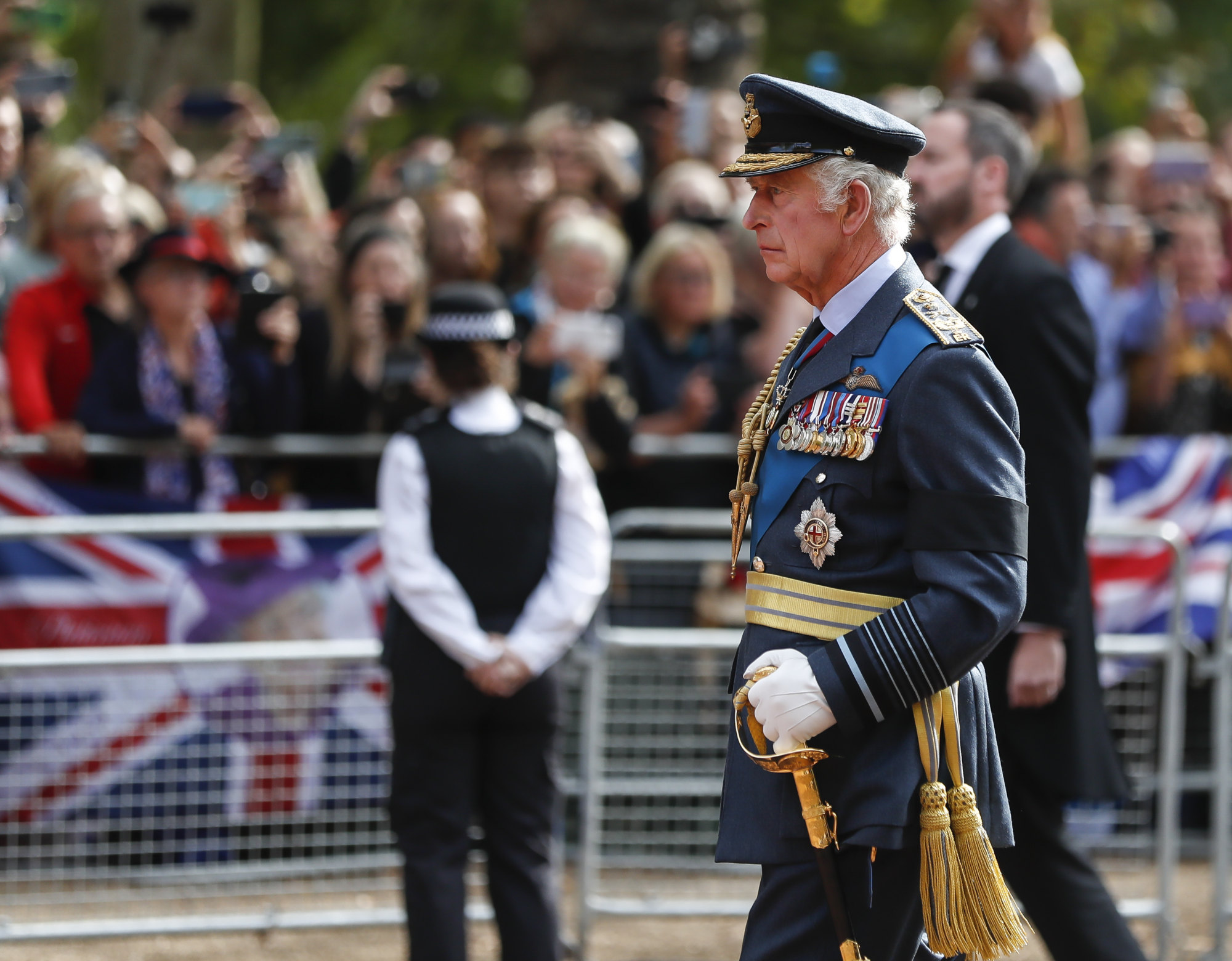 Britain’s King Charles walks behind the coffin of Queen Elizabeth during a procession from Buckingham Palace to the Westminster Hall on Thursday. Photo: Xinhua
