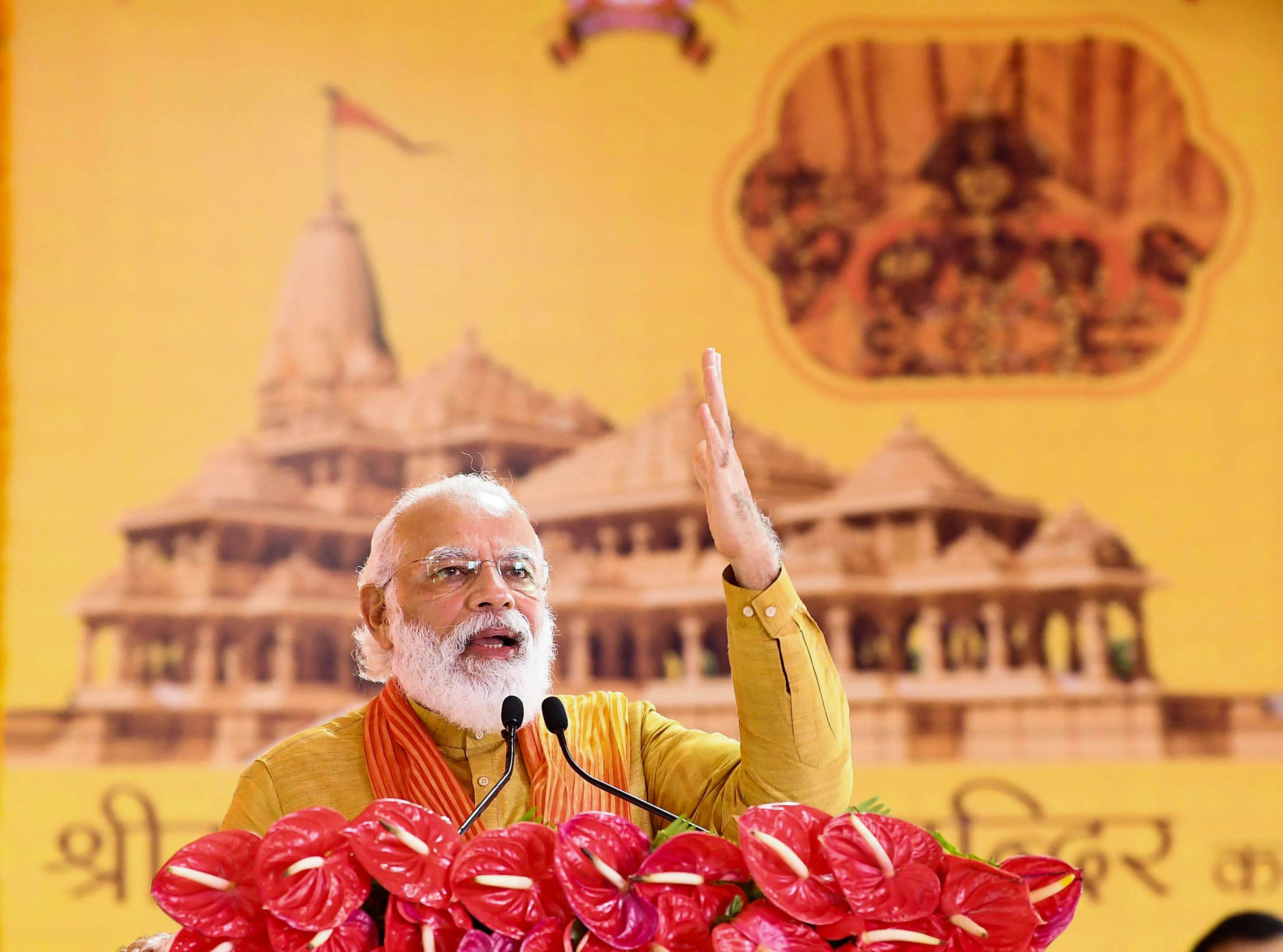 India’s Prime Minister Narendra Modi during a groundbreaking ceremony for a Hindu temple. File photo: AFP 