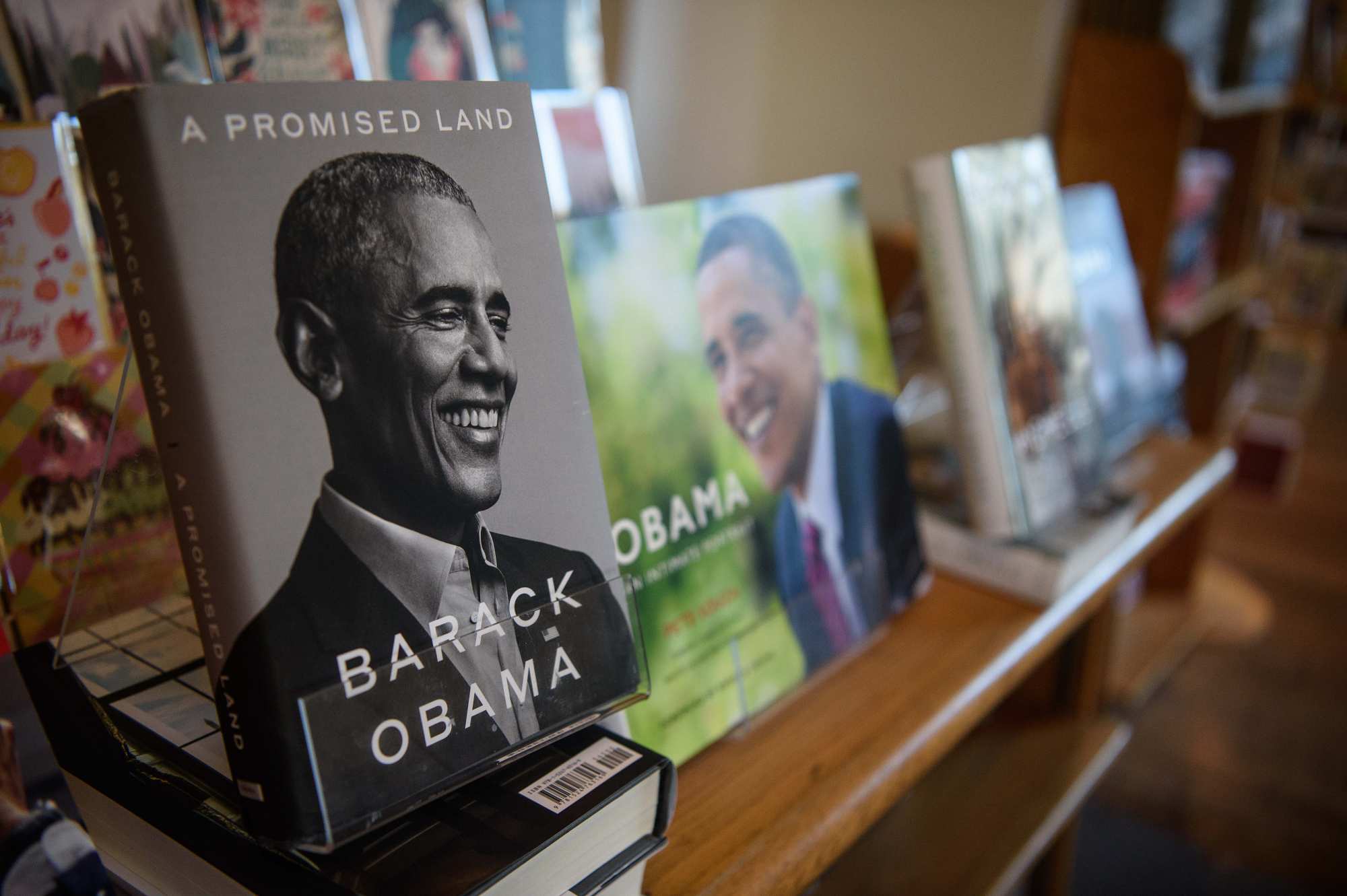 Former US President Barack Obama’s book, A Promised Land, in a Washington DC bookstore, in November 2020. Photo: AFP
