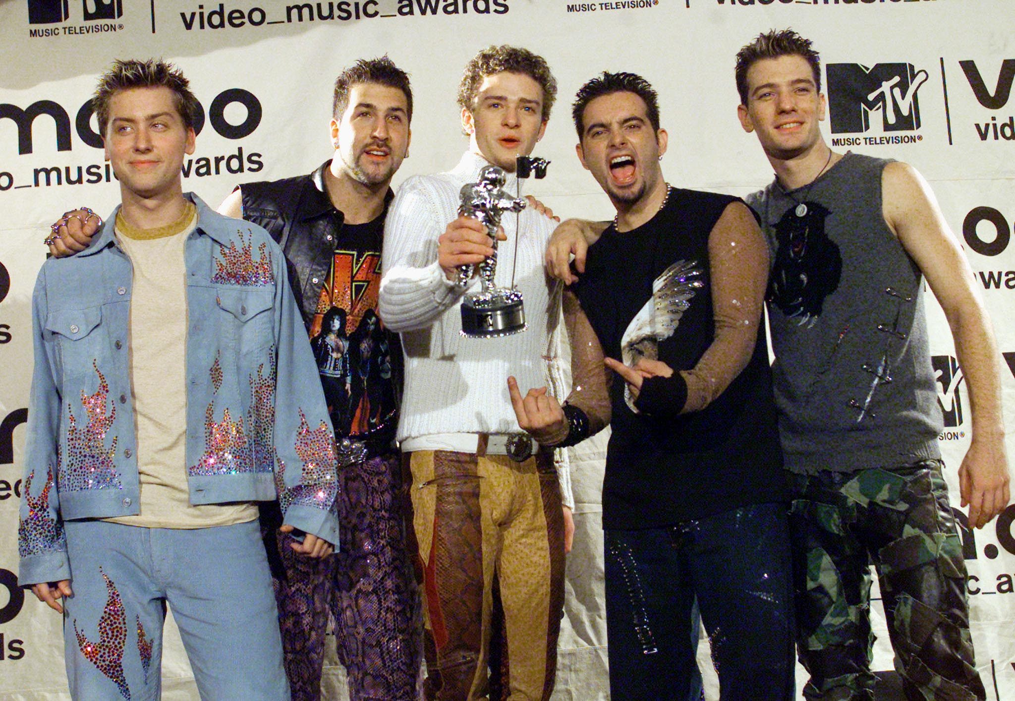Who of NSync, from left, Lance Bass, Joey Fatone, Justin Timberlake, Chris Kirkpatrick and JC Chasez, pictured here at the 2000 MTV Video Music Awards, is the richest? Photo: Reuters
