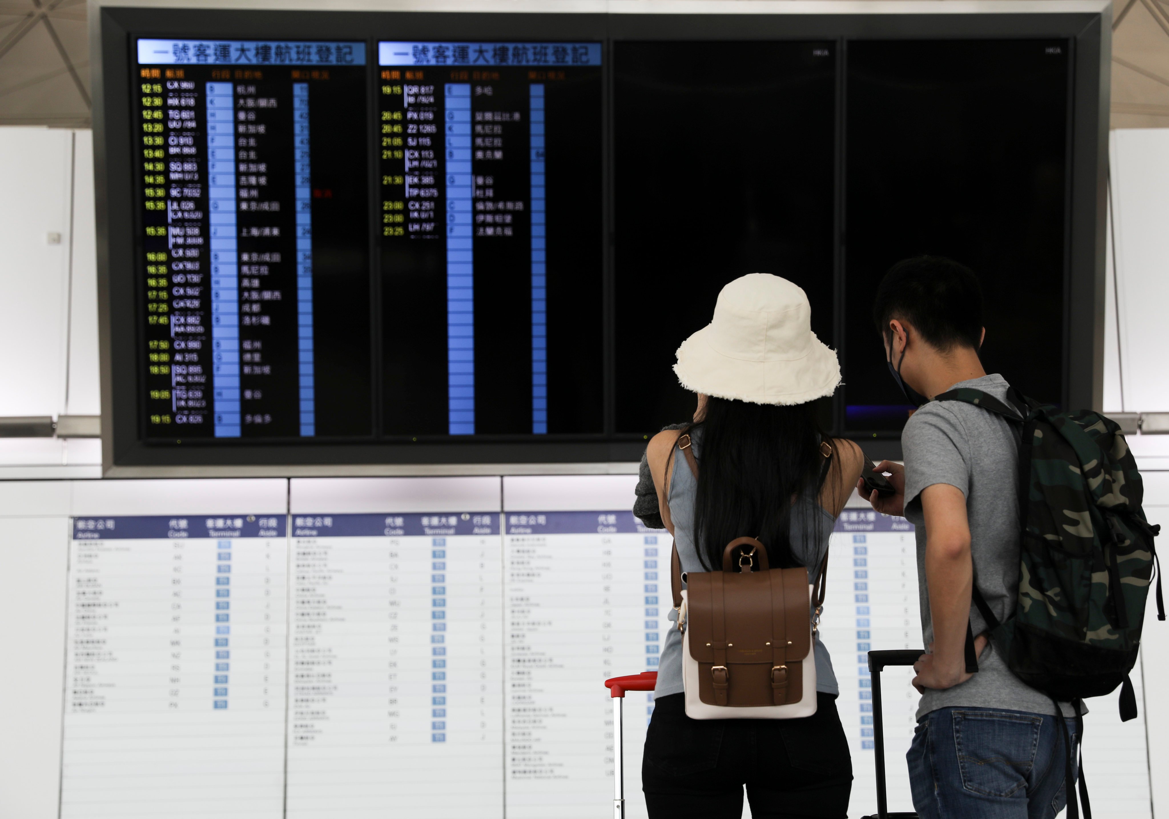 Passengers check the flight schedule in the departure hall at Hong Kong International Airport on September 10. People in their early 20s have emerged as the main group of Hongkongers who have left the city over the past five years. Photo: Yik Yeung-man