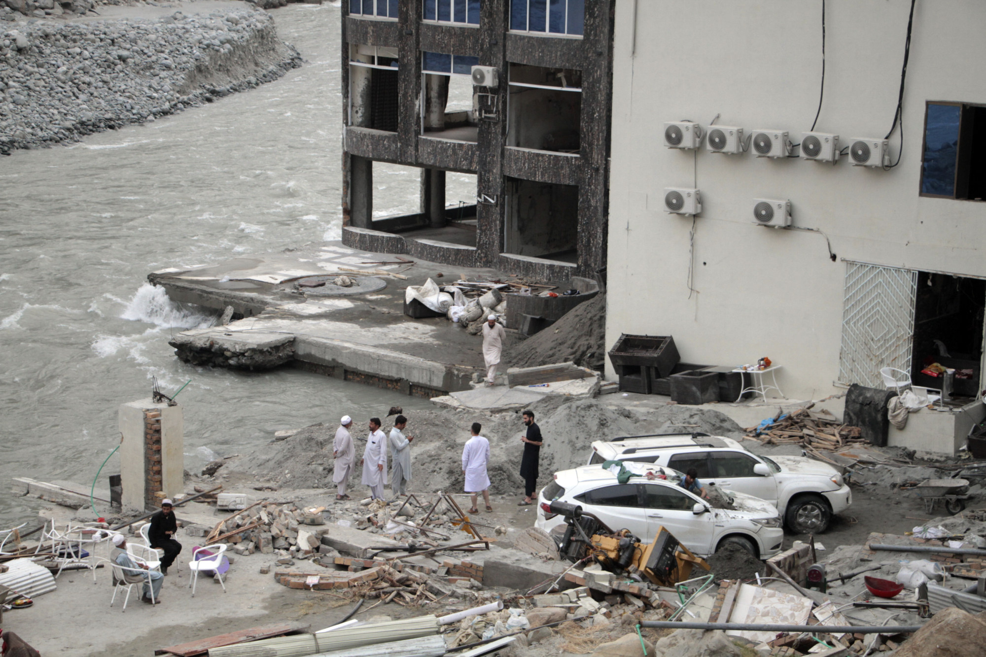 Roads and homes damaged by floodwaters in Kalam valley in northern Pakistan earlier this month. Photo: AP