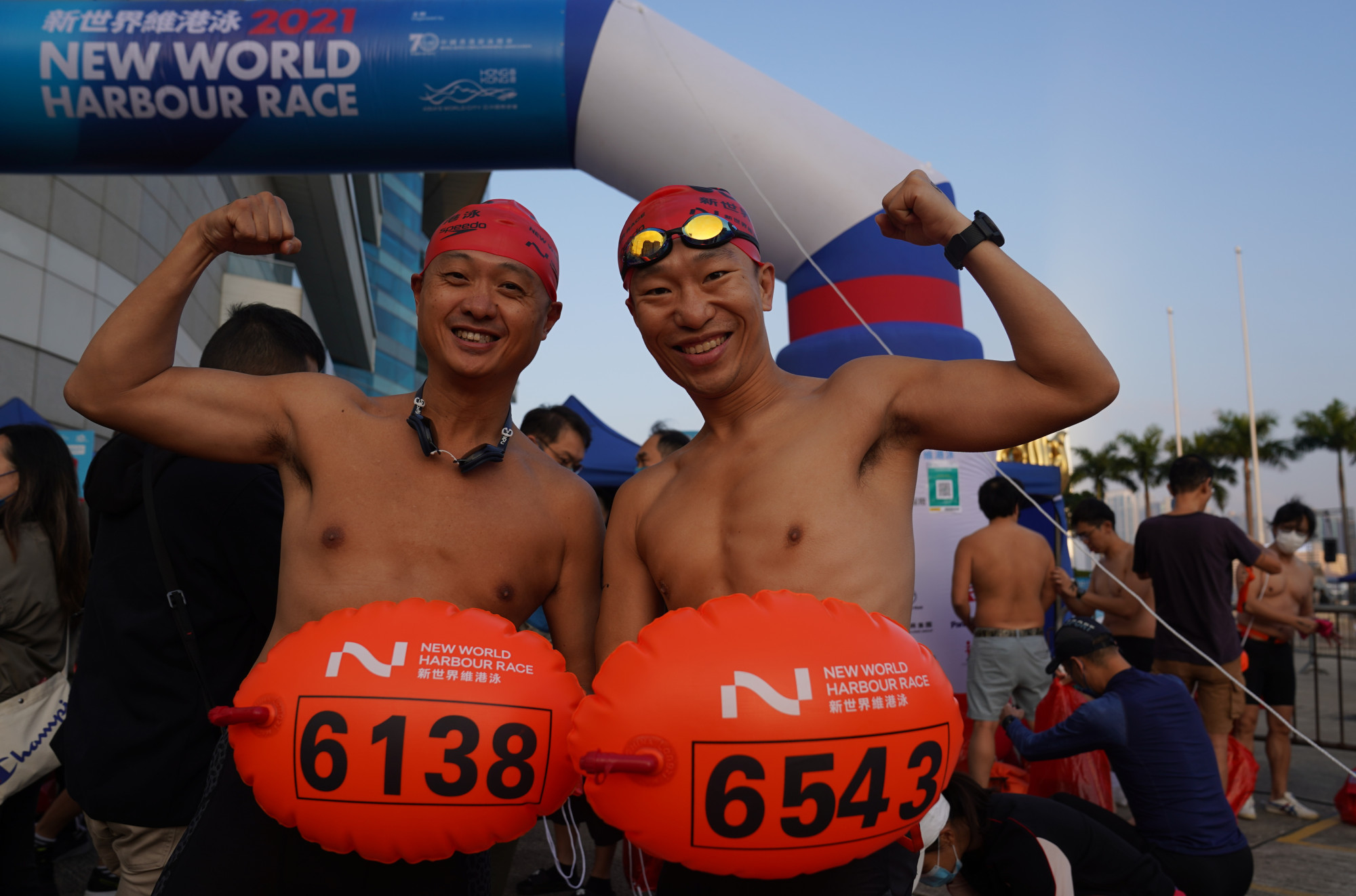 Two swimmers at the 2021 Harbour Race. Photo: Sam Tsang