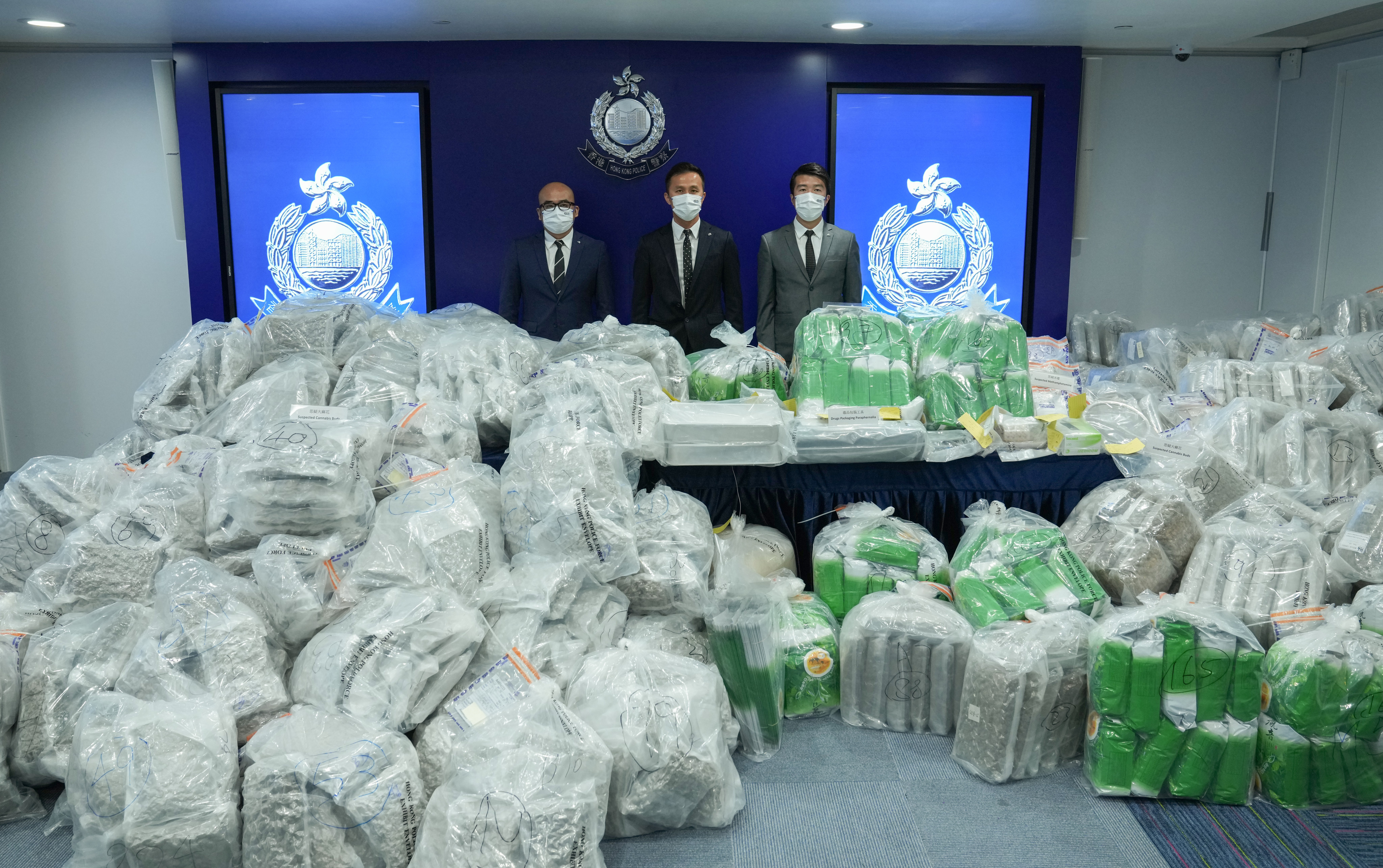 Haul worth more than HK$194 million included 904.5kg of suspected cannabis buds and 1kg of Ice. Photo: Sam Tsang