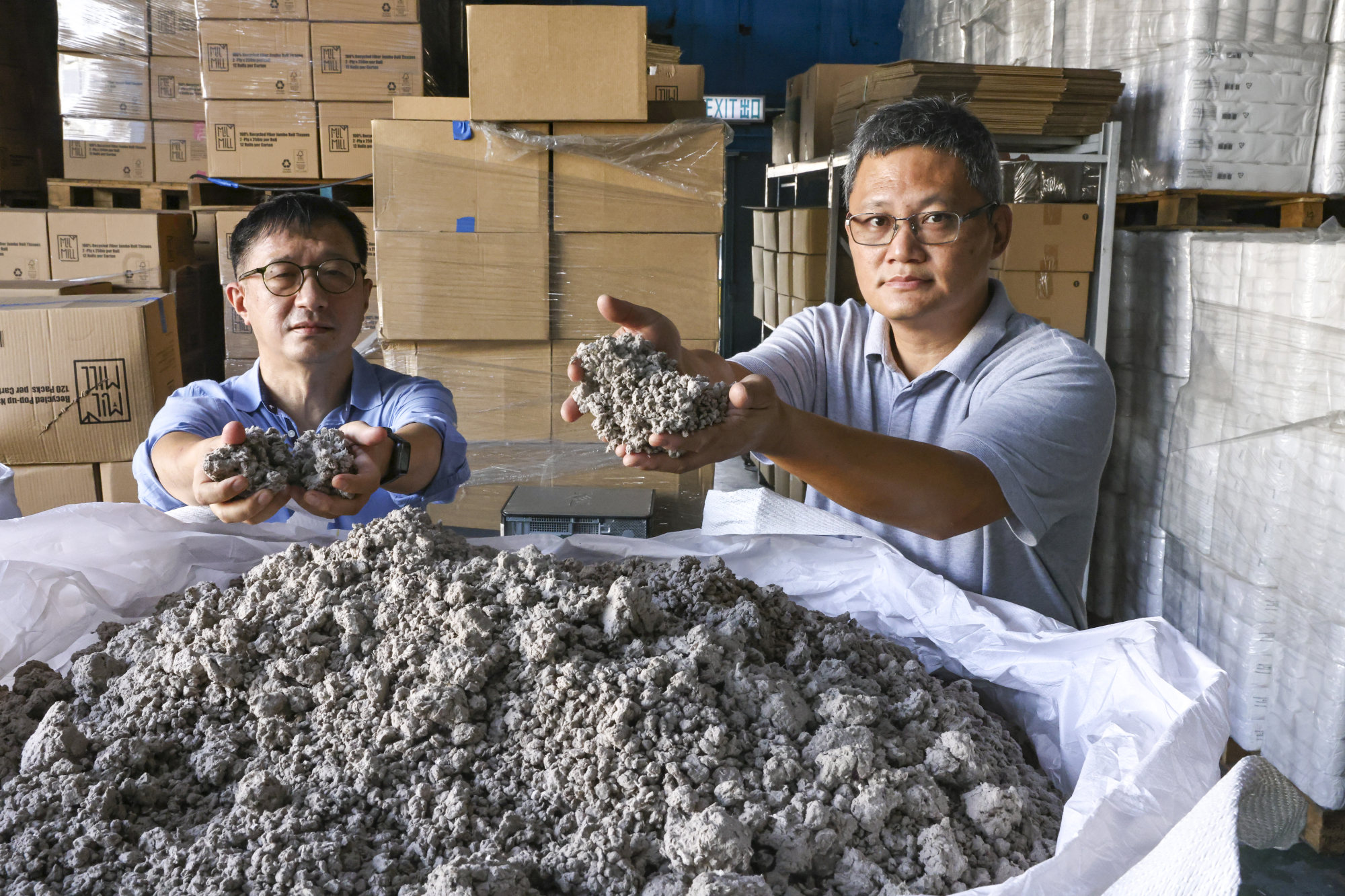 Co-founders of Mil Mill Harold Yip (left) and Nigel Lo at the recycling factory in Yuen Long. Photo: K. Y. Cheng