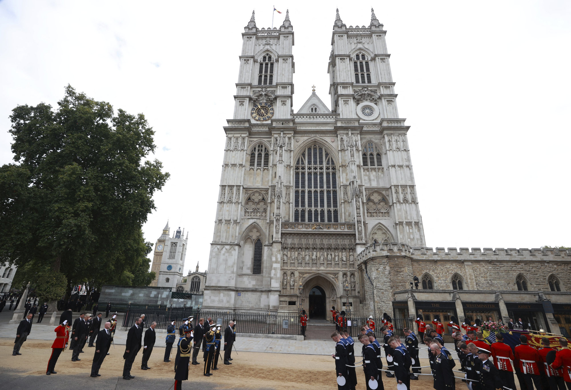 The coffin of Britain’s Queen Elizabeth is carried into the Westminster Abbey, during her funeral in London. Photo: AP