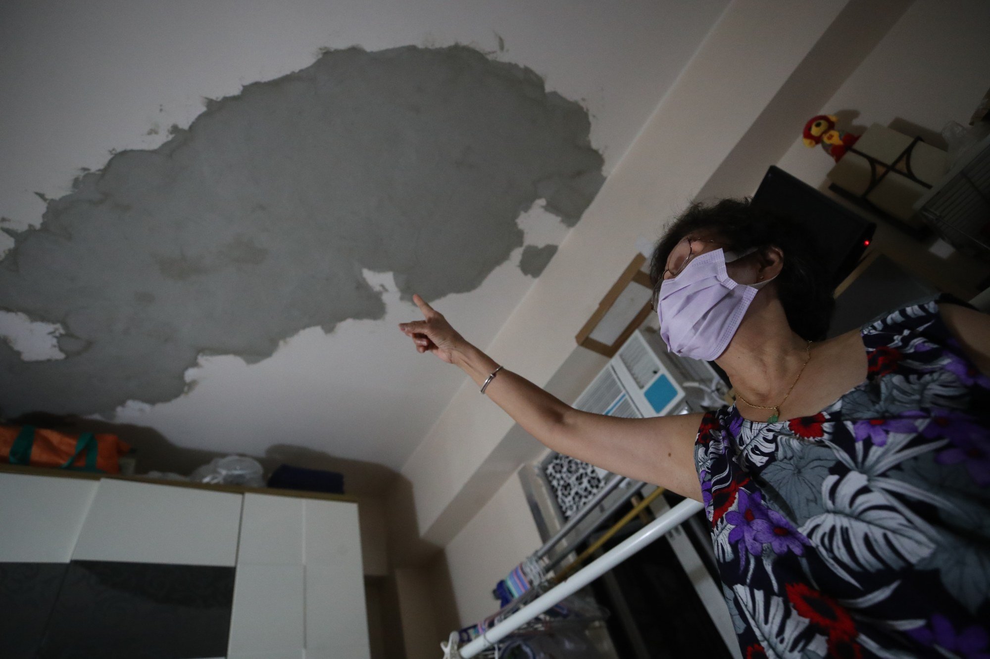 A damaged ceiling at a subdivided flat in Kwai Chung. Photo: Edmond So