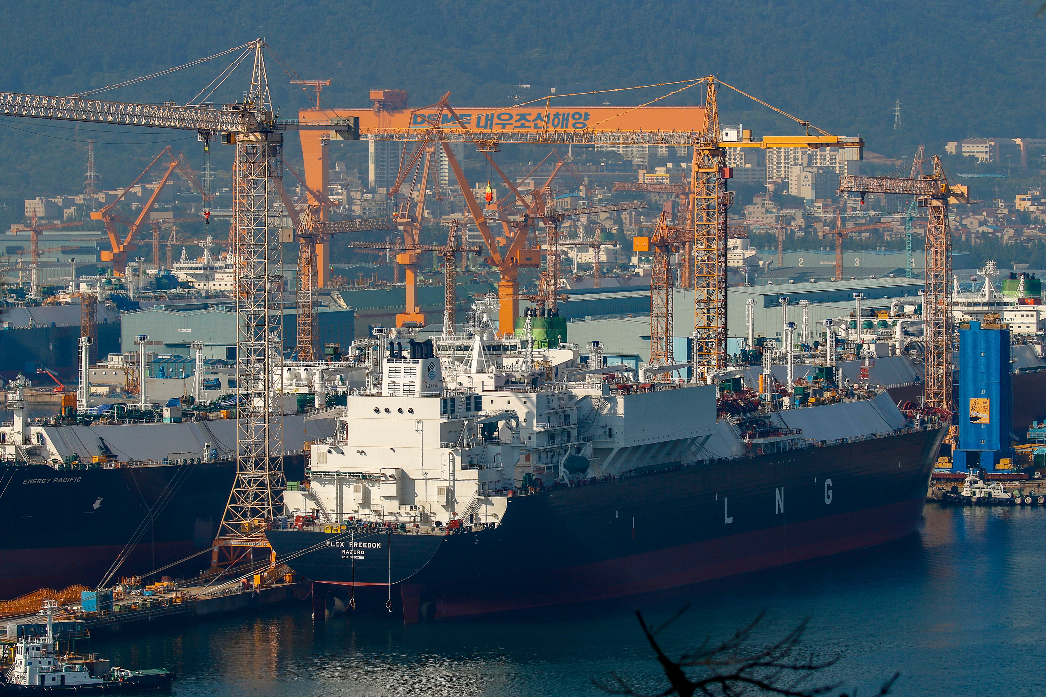 A liquefied natural gas (LNG) carrier is seen in South Korea, which dominates the global production of advanced and expensive gas-transport vessels. Photo: Getty Images