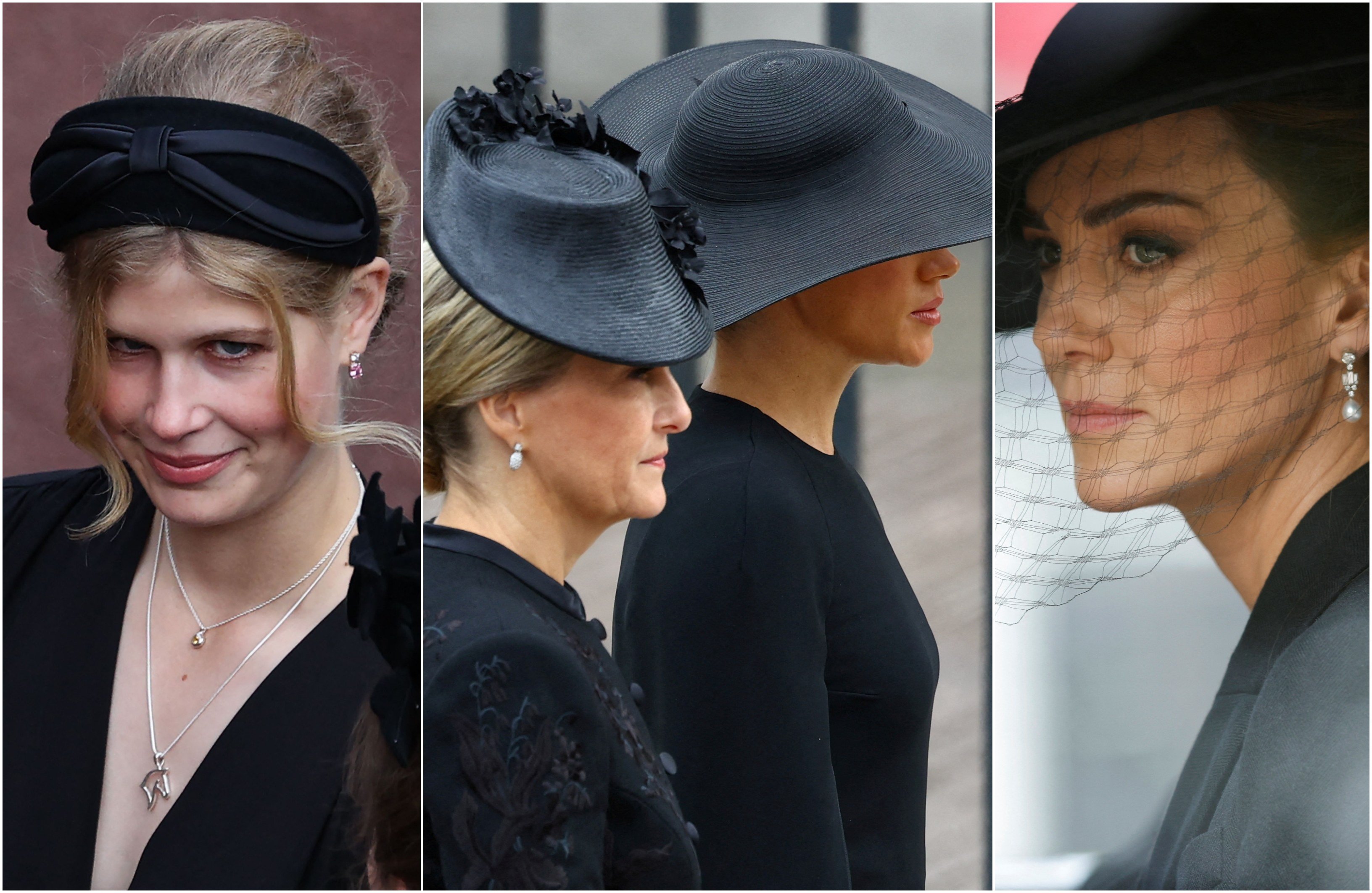 How did the UK’s royal family, including Lady Louise Windsor, Sophie, the Countess of Wessex, Meghan Markle and Kate Middleton, pay tribute to the late Queen Elizabeth at her funeral with their outfit choices? Photos: Reuters