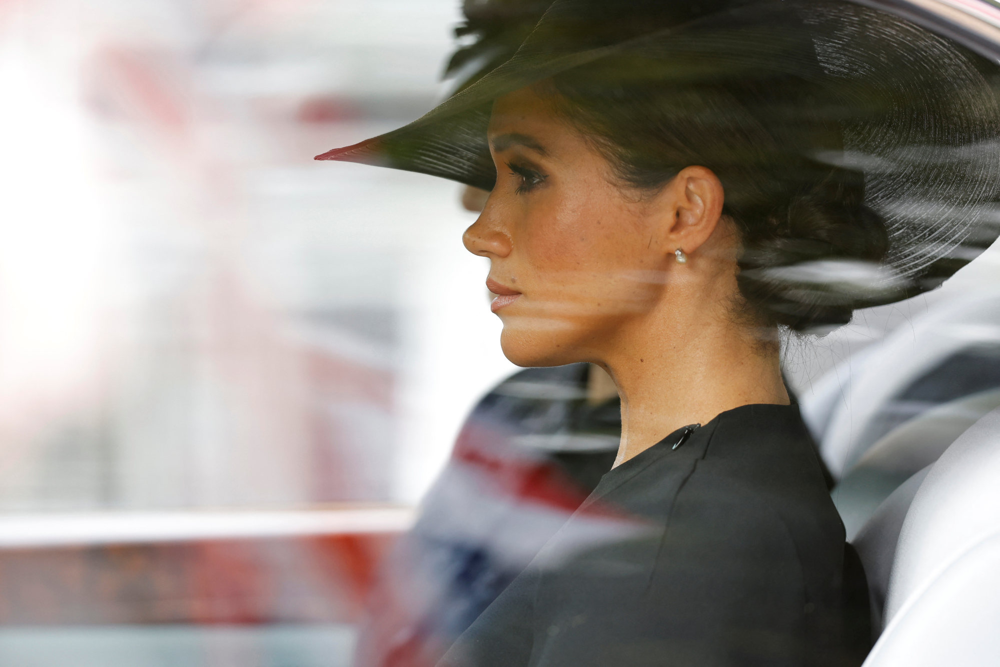 Meghan, Duchess of Sussex, is driven down The Mall after Queen Elizabeth’s funeral, on September 19. Photo: Reuters
