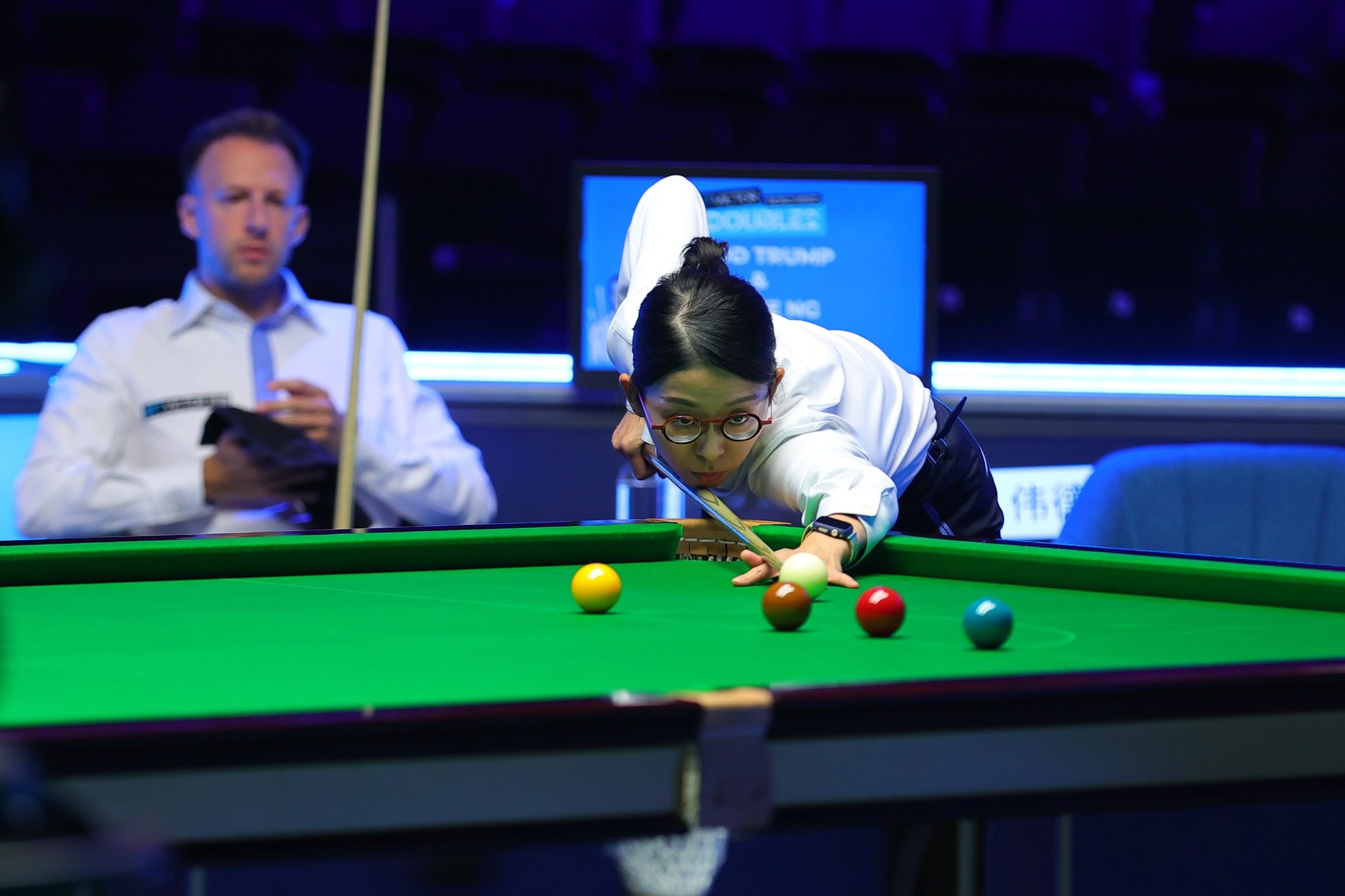 In the opening match of the World Mixed Doubles, Ng On-yee and Judd Trump beat Ronnie O’Sullivan and Reanne Evans. Photos: World Snooker Tour