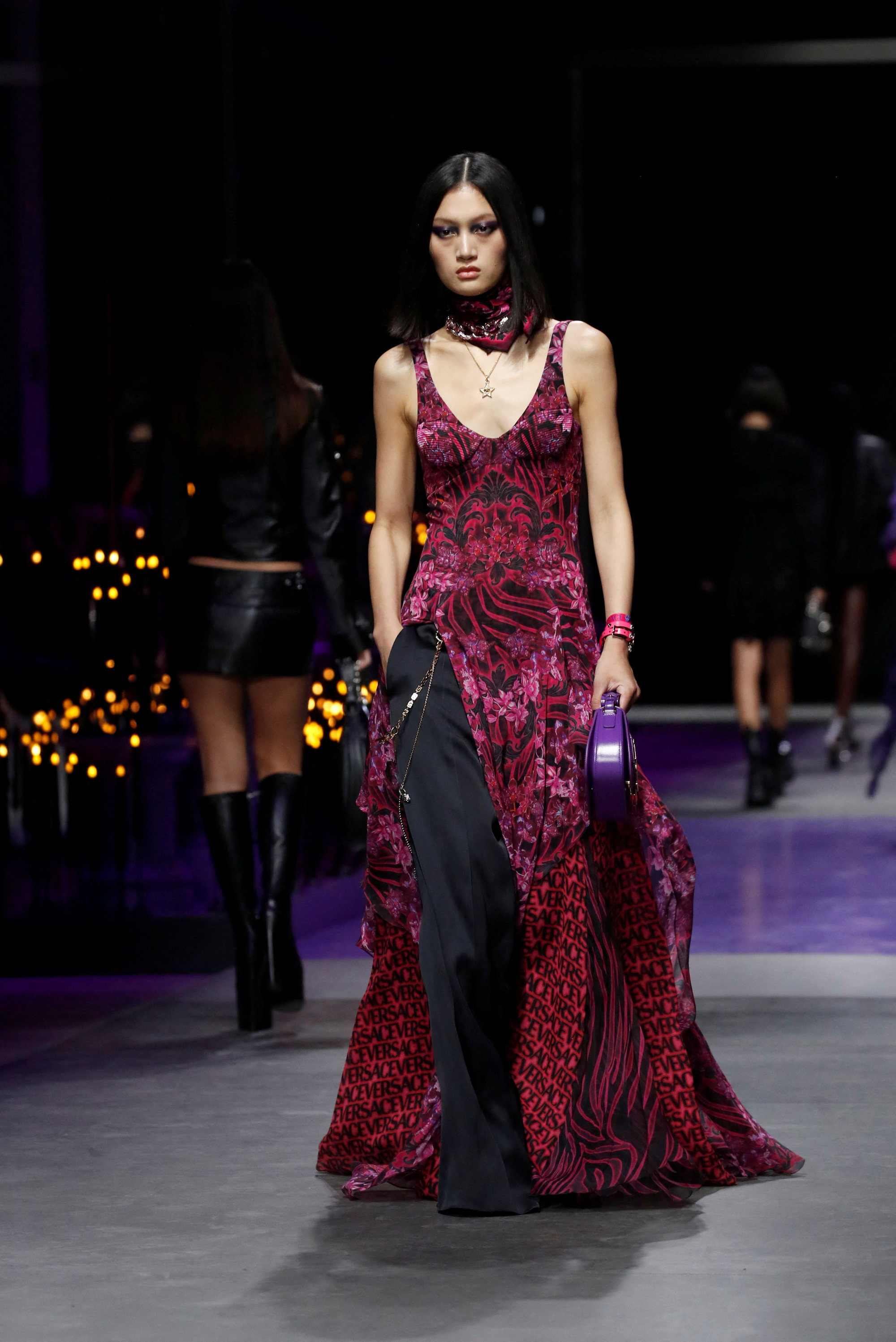 A model walks on the runway at the Versace fashion show during the Spring  Summer 2023 Collections Fashion Show at Milan Fashion Week in Milano on  September 23 2022. (Photo by Jonas