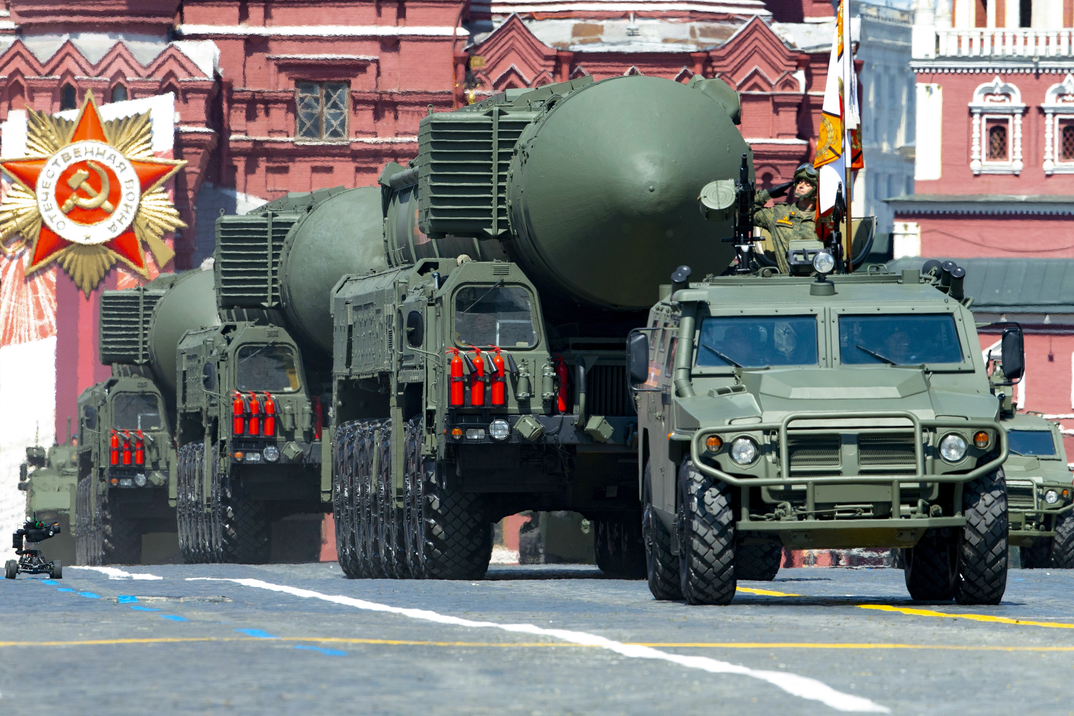 RS-24 Yars ballistic missiles roll into Red Square during the Victory Day parade marking the 75th anniversary of the Nazi defeat in Moscow, Russia on June 24, 2020. Months into the Ukraine war, Russian President Vladimir Putin has made more explicit threats than usual about nuclear weapons. Photo: AP 