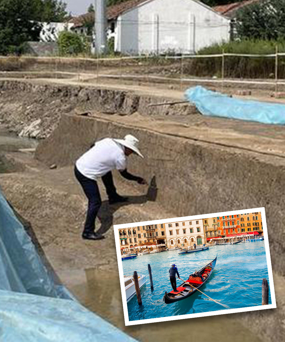 Archaeologists work to unearth a city they think used water canals for roadways. Photo: SCMP composite