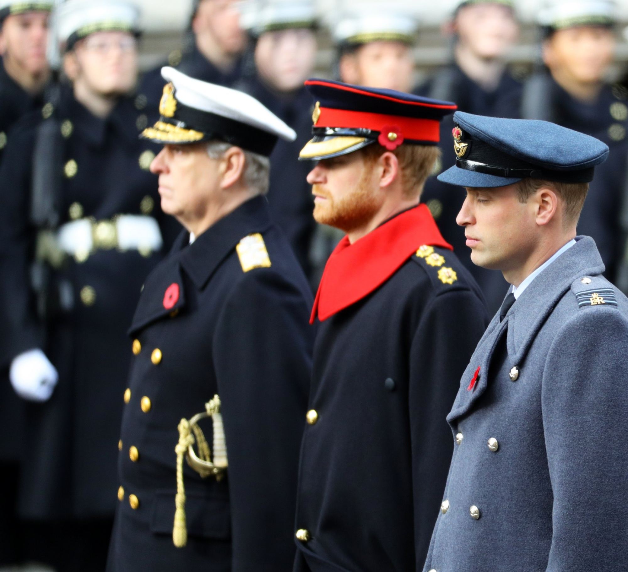 Britain’s Prince Andrew, Duke of York, Prince Harry and Prince William, Duke of Cambridge as they lay wreaths during the Remembrance Sunday service at the Cenotaph in London, Britain, in November 2017. Photo: EPA-EFE/British Ministry of Defence