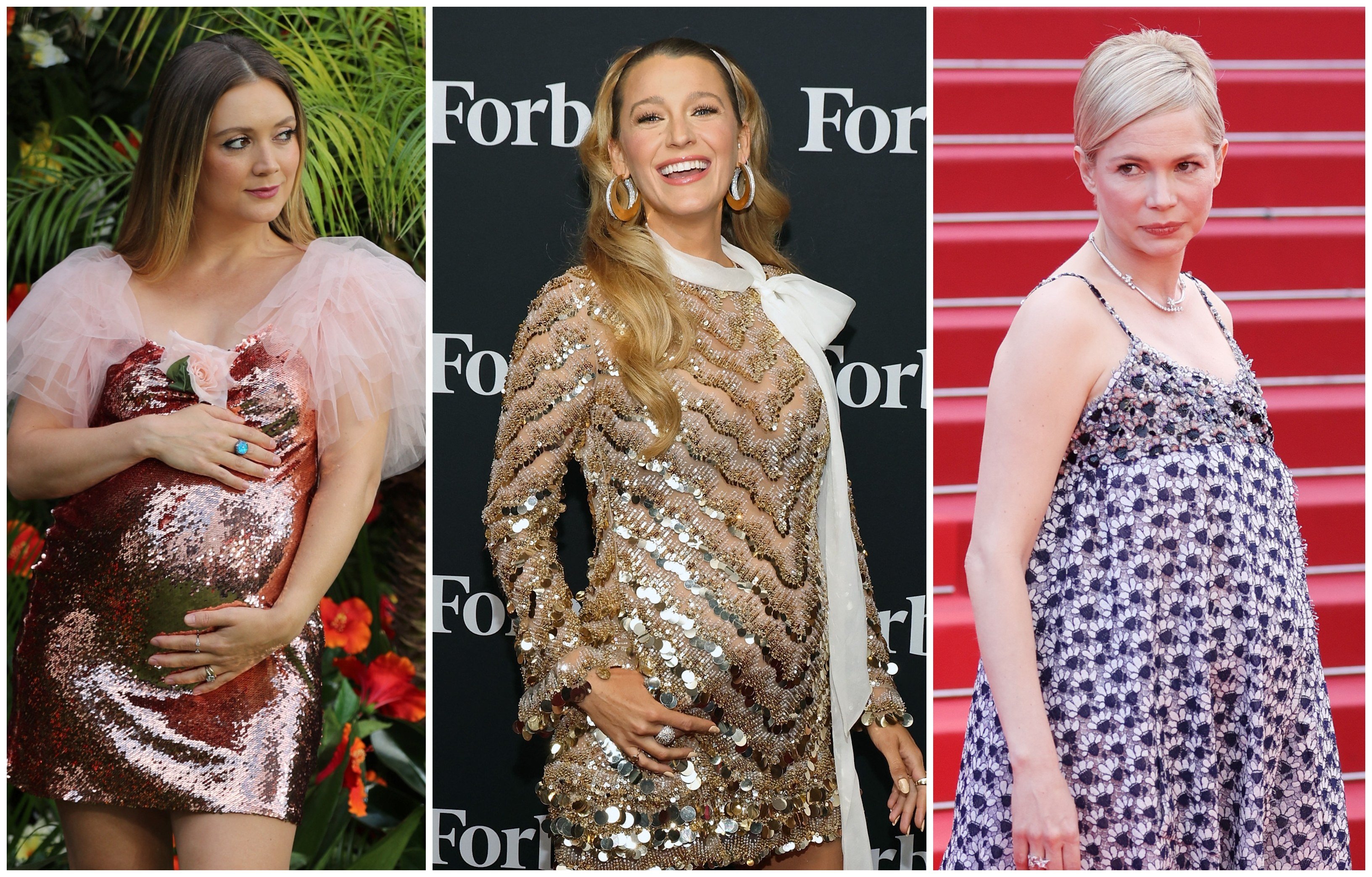 Michelle Williams, Billie Lourd and Blake Lively showed off their baby bumps on red carpets. Photos: Reuters, EPA-EFE, AFP, Invision/AP
