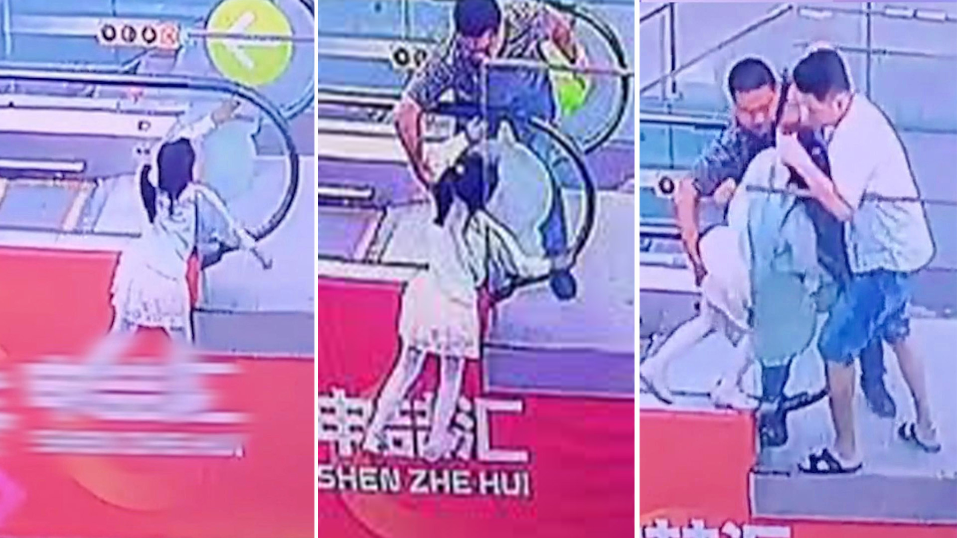 A man in China who rescued a girl about to fall off an escalator has been accused of inappropriately groping her by cyberbullies, but has been defended by members of the public. Photo: SCMP composite