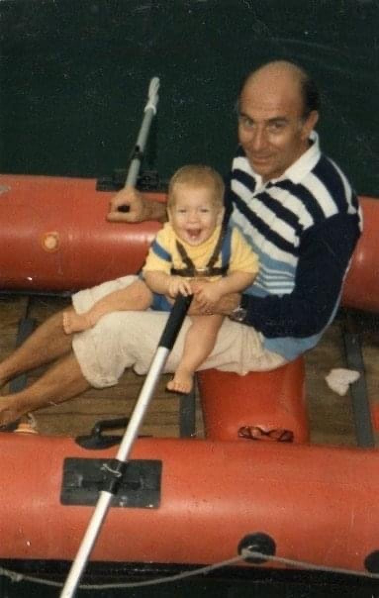Mongendre’s father helping him with his first rowing strokes, in Hong Kong, 1985. Photo: Christian Mongendre