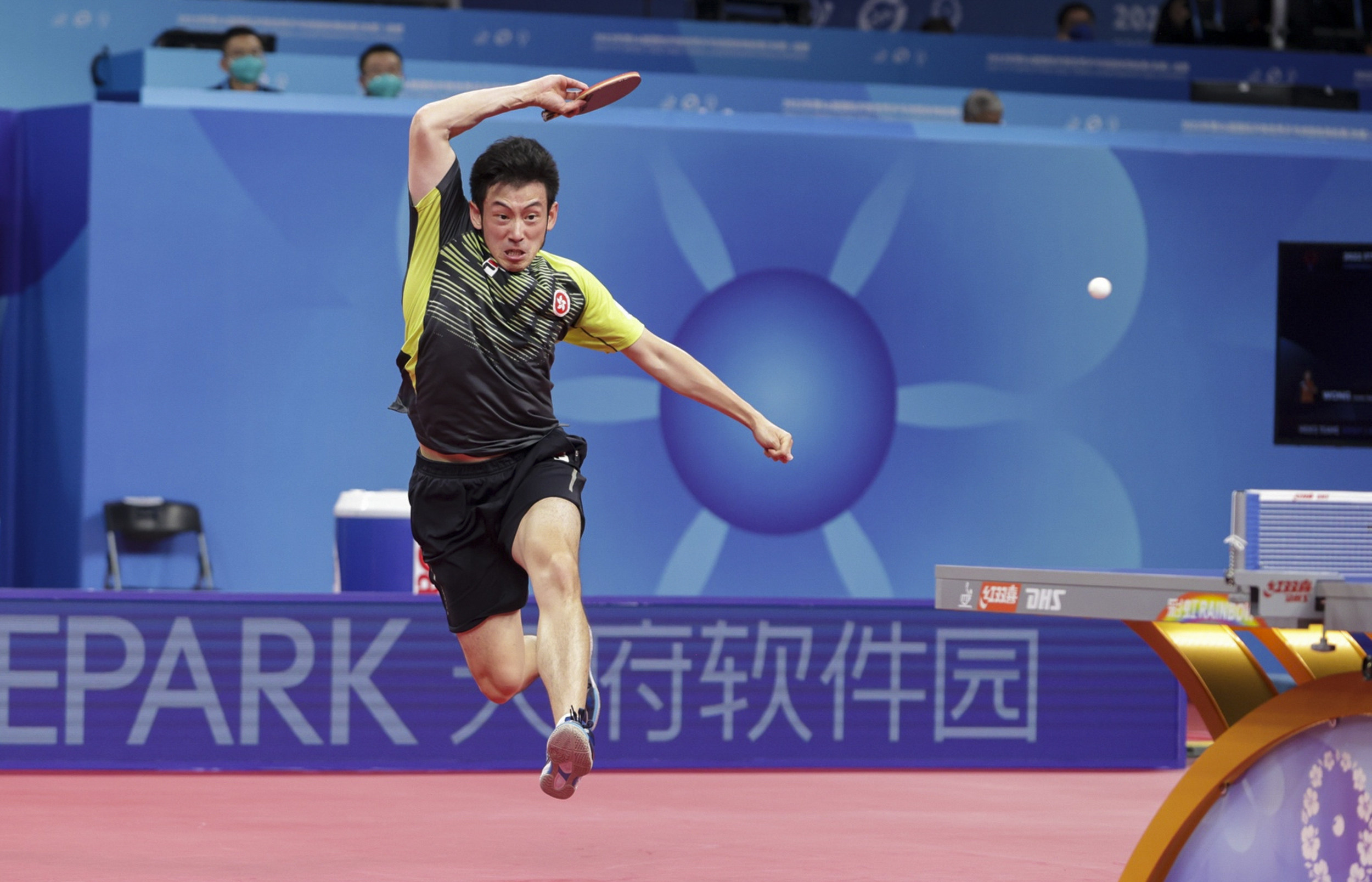 Wong Chun-ting fights to keep Hong Kong team in it at the World Team Table Tennis Championships. Photo: WTT