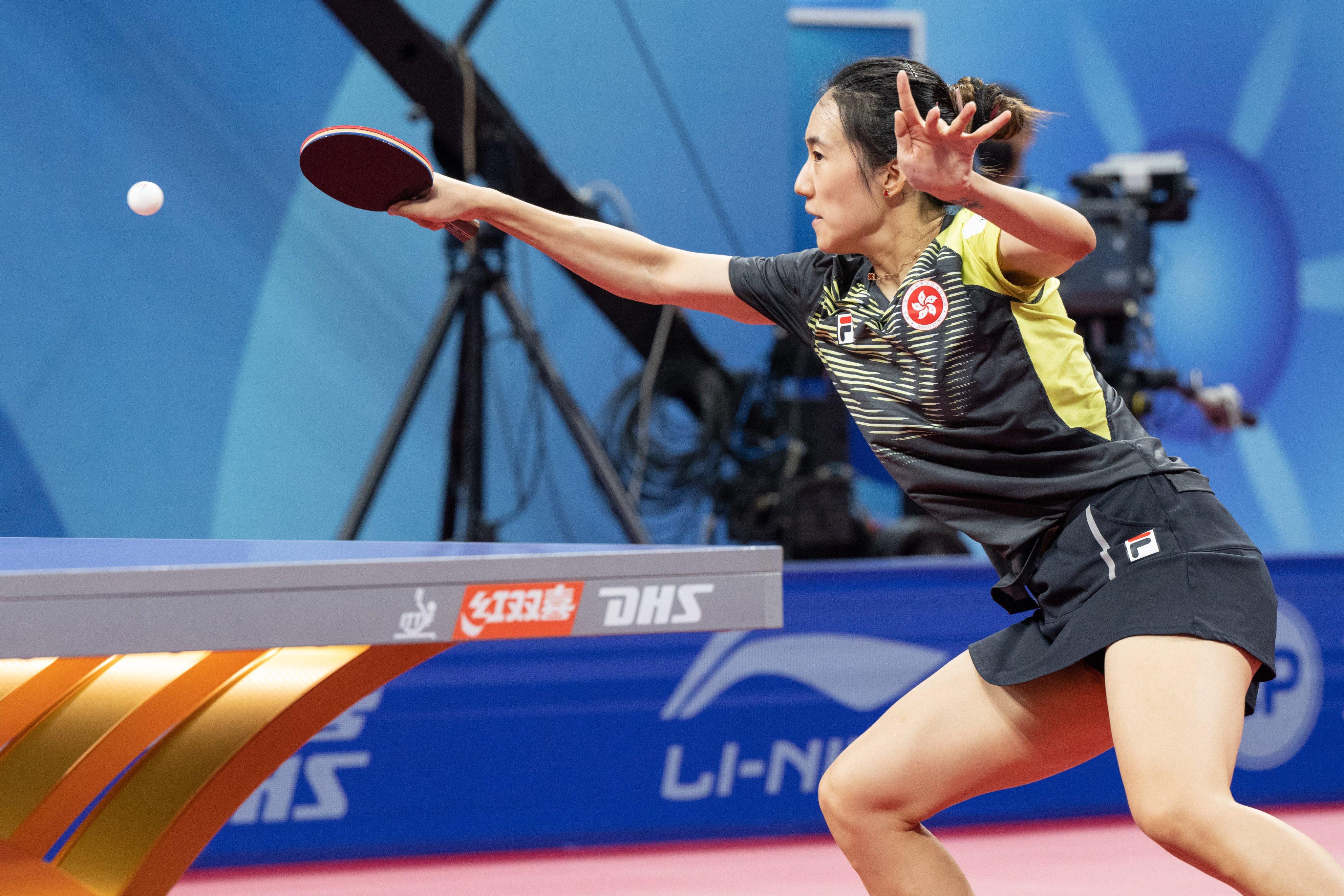 Zhu Chengzhu won two of her matches as Hong Kong came through a tough encounter against France at the World Team Table Tennis Championships. Photo: Xinhua