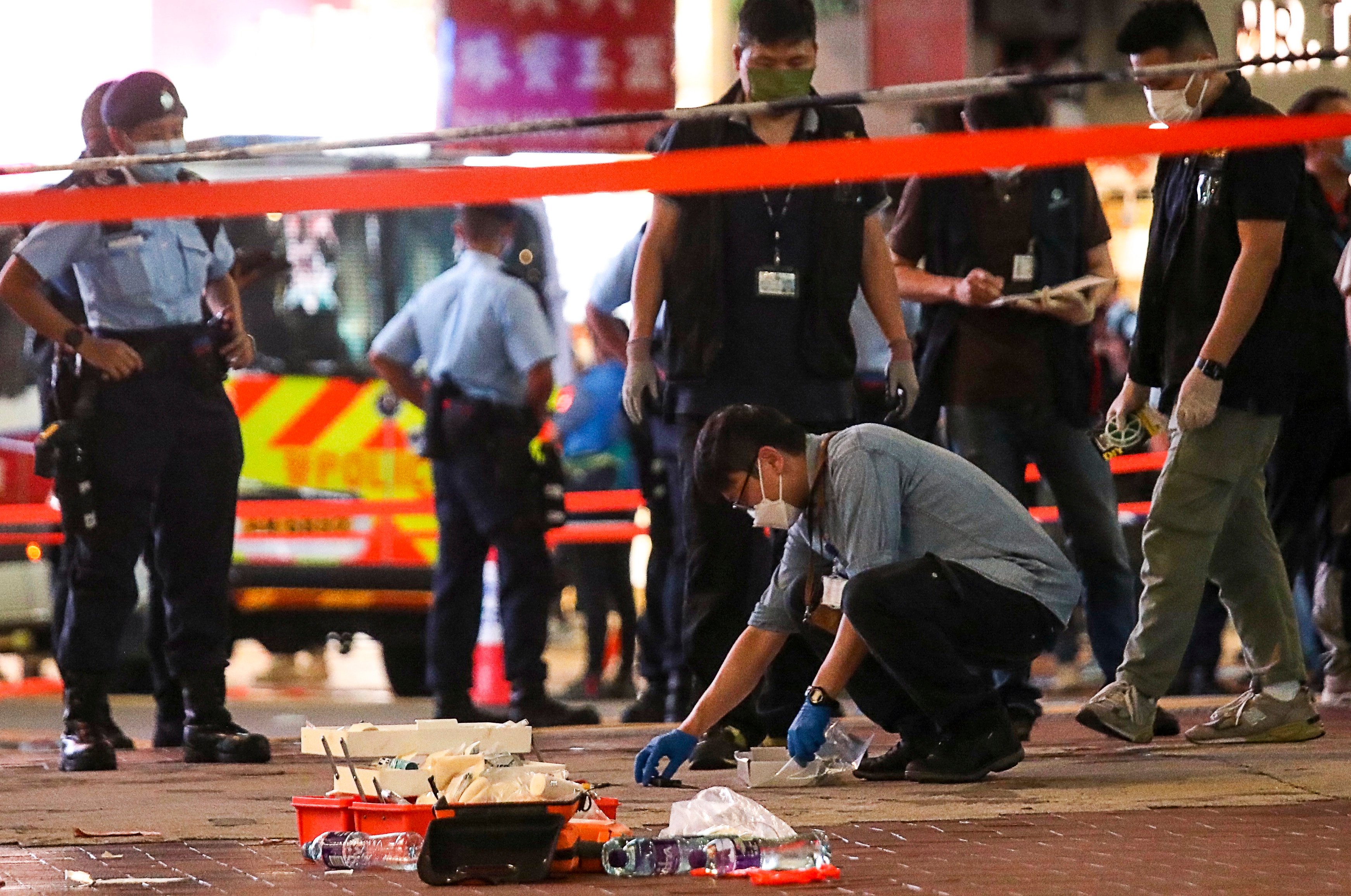The crime scene outside the Sogo department store in Causeway Bay on July 1, 2021. Photo: Xiaomei Chen