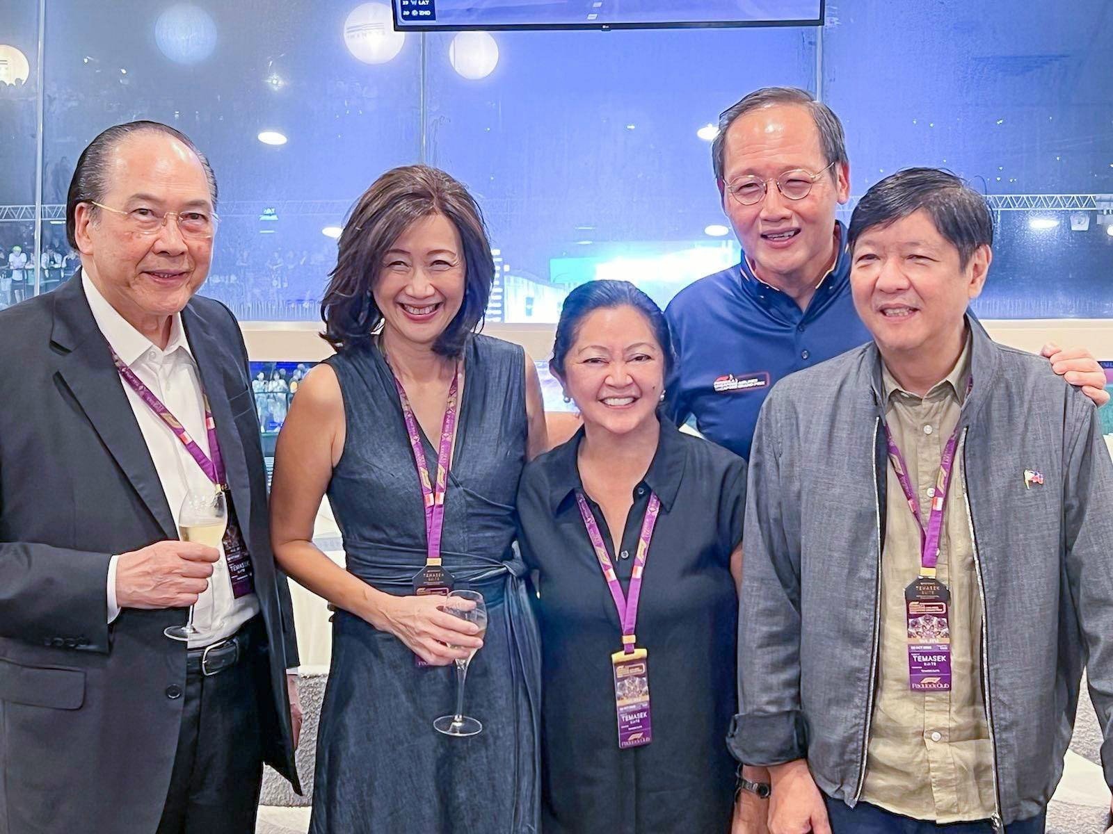 Philippine President Ferdinand Marcos Jnr (far right) meets VIPs at the F1 race in Singapore on October 3, 2022. Photo: Facebook