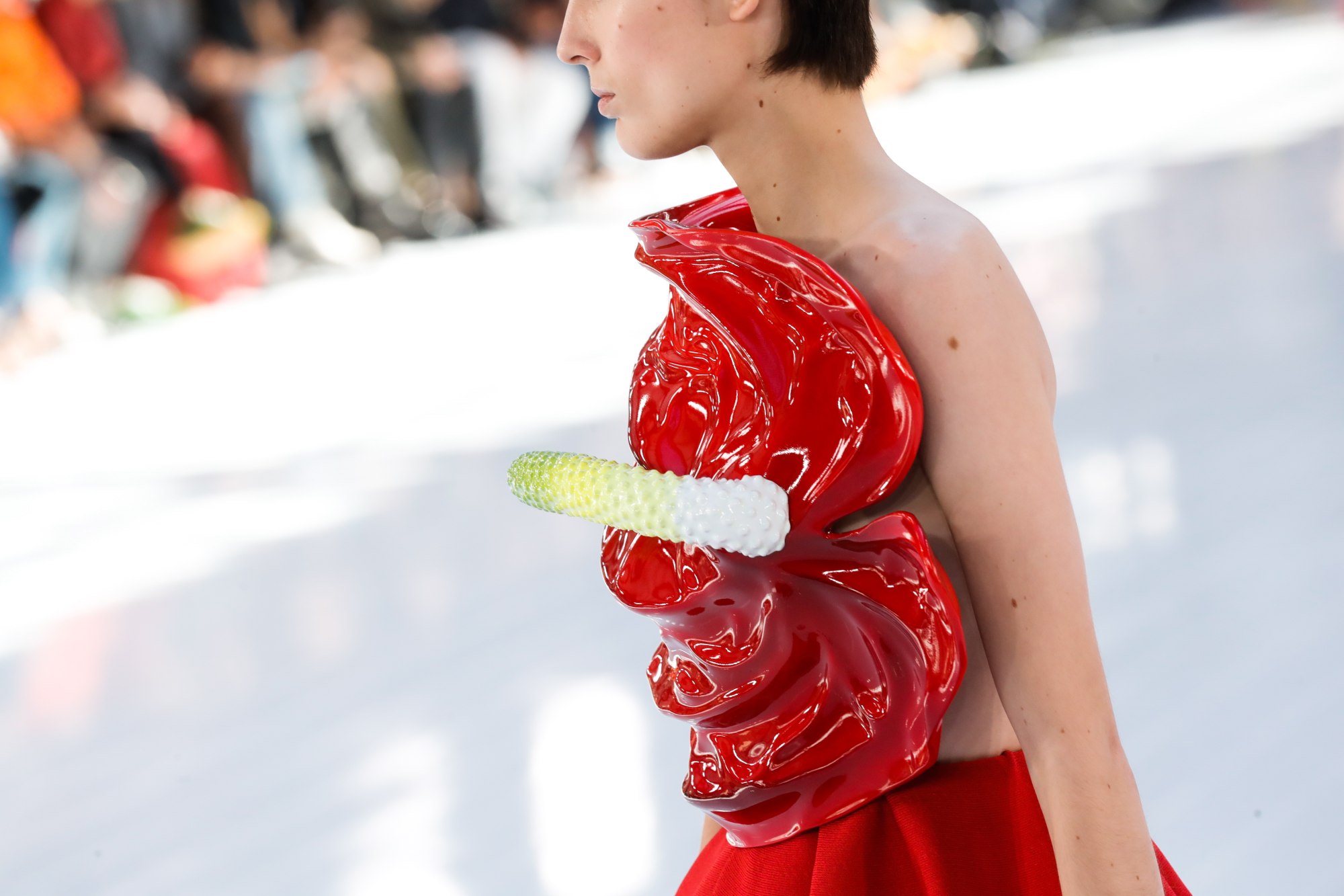 Paris Fashion Week: Loewe brings a whimsical floral theme for spring/summer  2023, with Jonathan Anderson's giant anthurium dresses and 'petal' heels  winning over Karlie Kloss and Alexa Chung