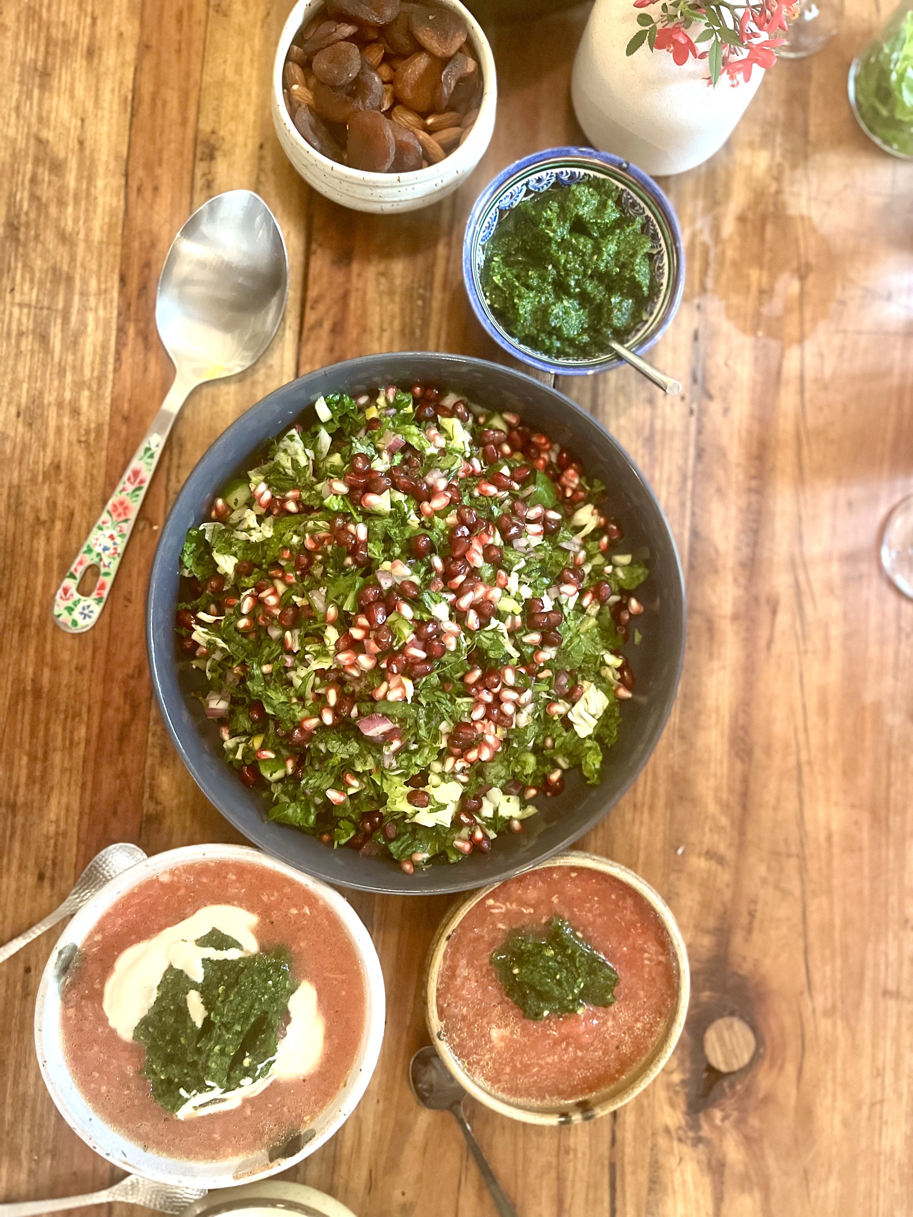 Vegan Mediterranean dishes prepared in a class at Olive Leaf on Lamma Island in Hong Kong. Chef and instructor Ayelet Idan aims to promote the therapeutic benefits of cooking. Photo Kylie Knott