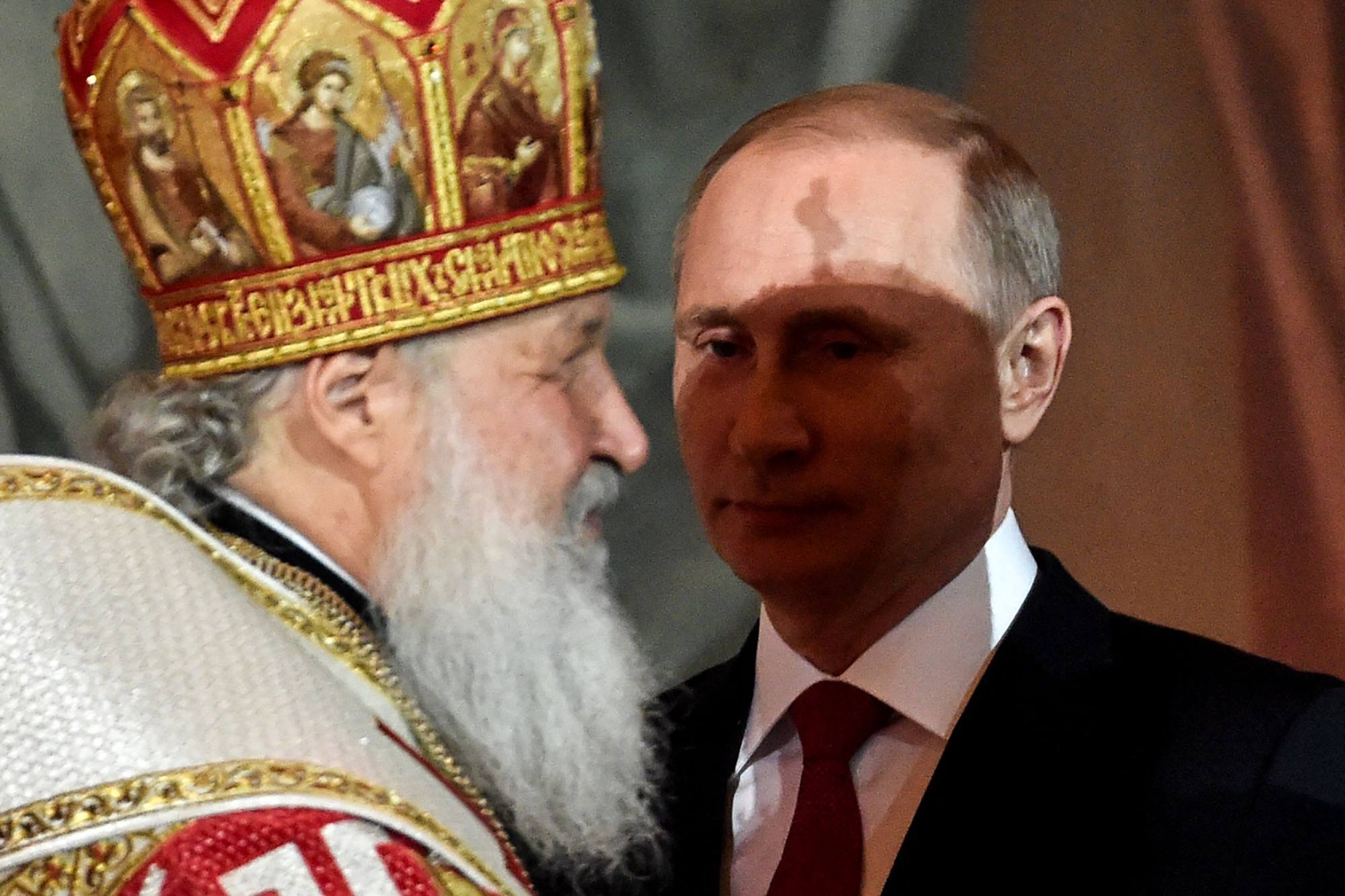 Vladimir Putin and Russian Orthodox Patriarch Kirill who is praying for the Russian President on his 70th birthday. Photo: AFP