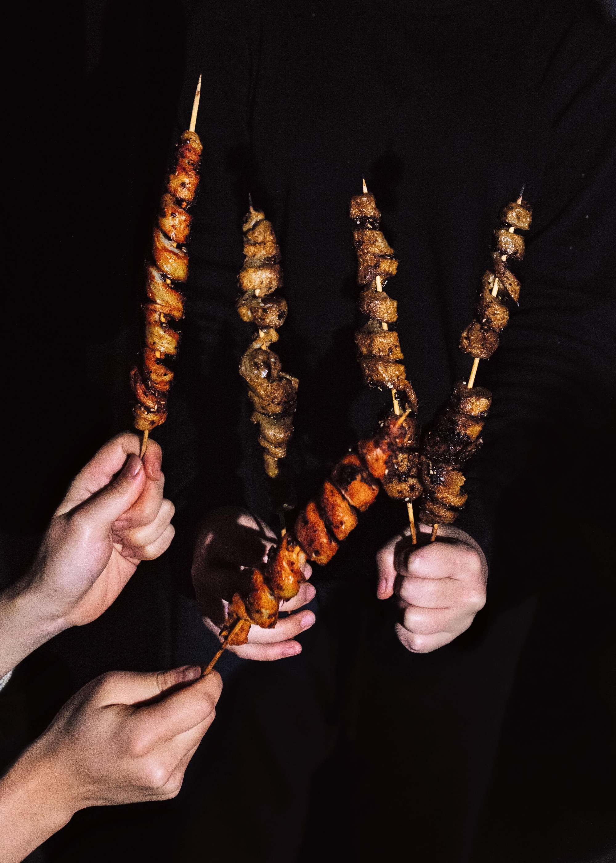 Mala-spiced gluten skewers from Che’s cookbook.