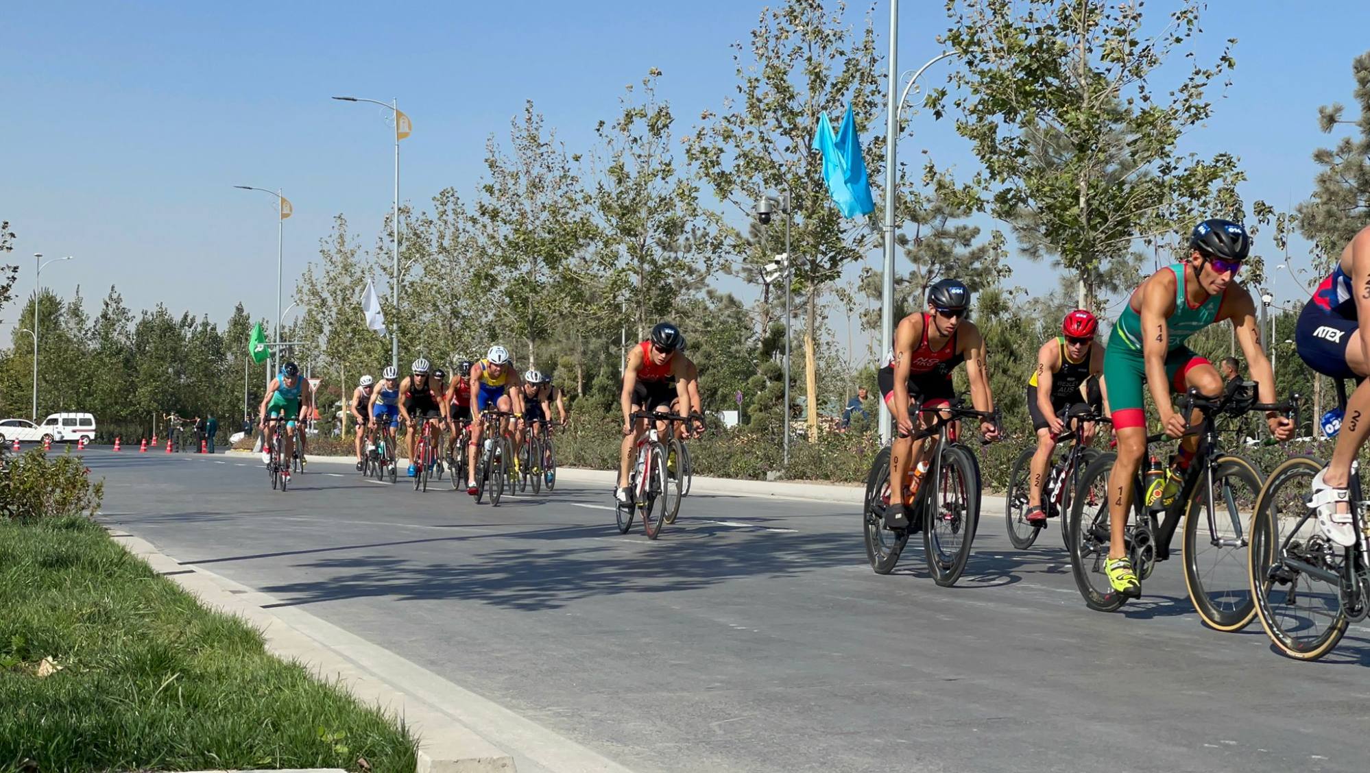 Competitors during the cycling section of the Samarkand event at the Silk Road Tourist Centre.