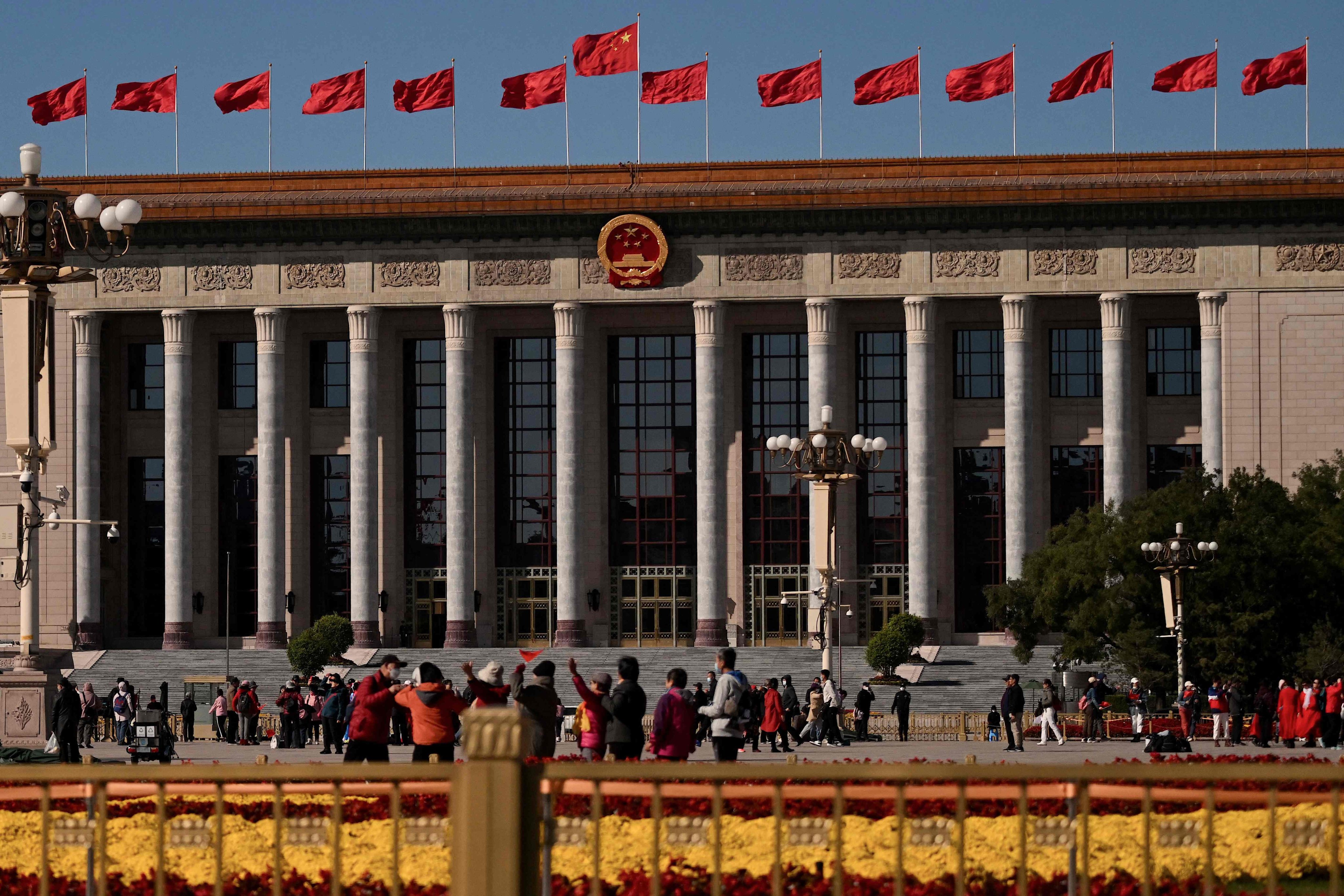 The Great Hall of the People at Tiananmen Square ahead of the 20th Communist Party congress in Beijing. Photo: AFP