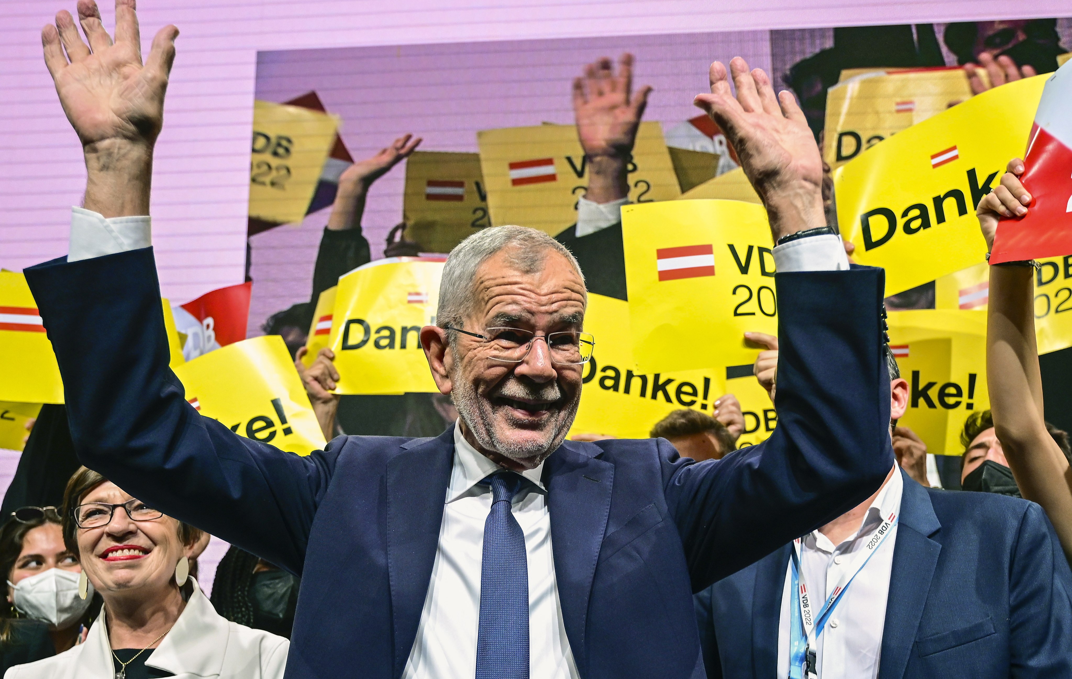 Austrian President Alexander Van der Bellen at his election party. Photo: EPA-EFE