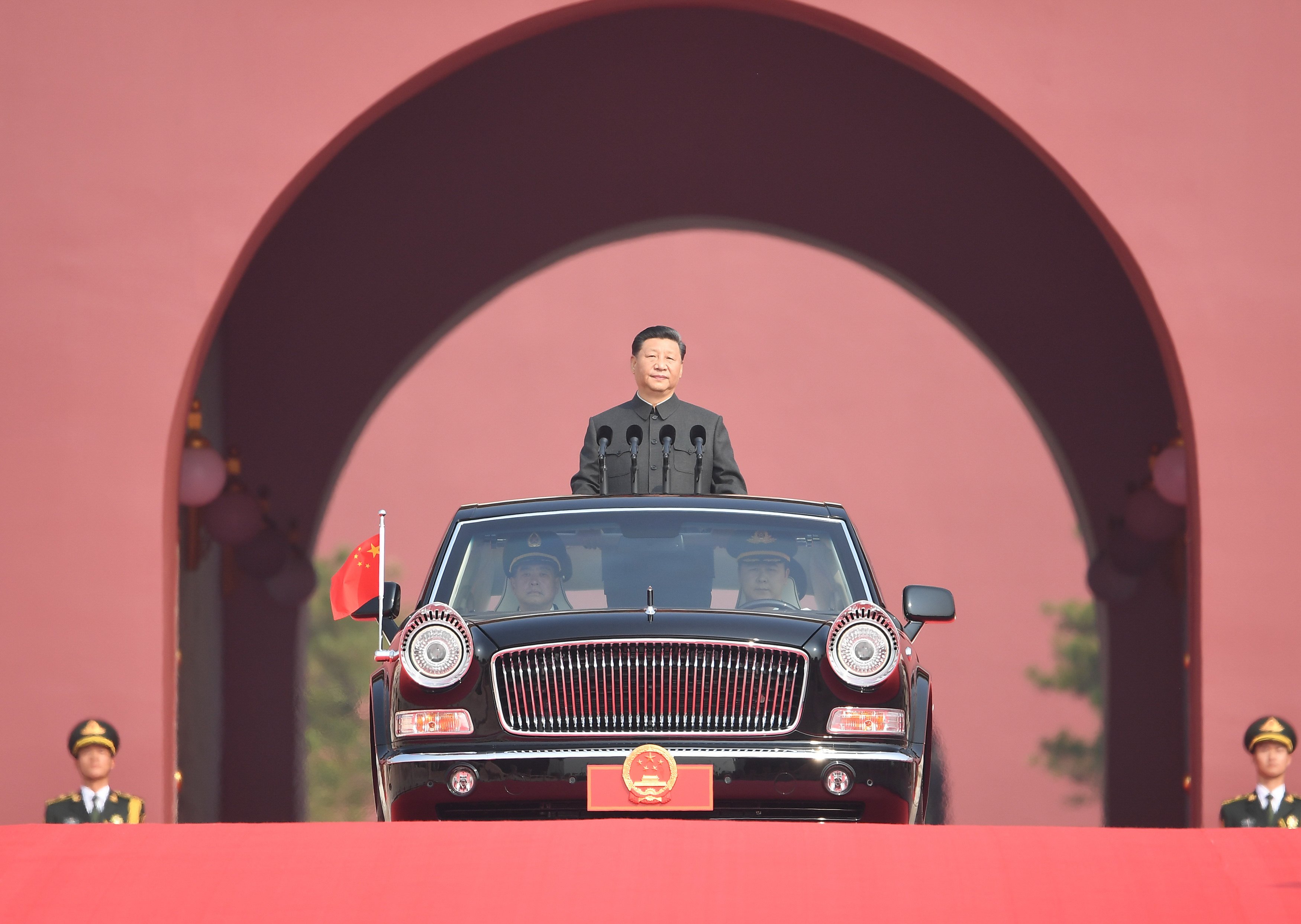 Xi Jinping, general secretary of the Central Committee of the Communist Party of China, Chinese president and chairman of the Central Military Commission, is ready for a National Day review of the armed forces as a limousine carrying him drives out of the Tiananmen Rostrum during the celebrations for the 70th anniversary of the founding of the People’s Republic of China in Beijing on October 1, 2019. Photo: Xinhua