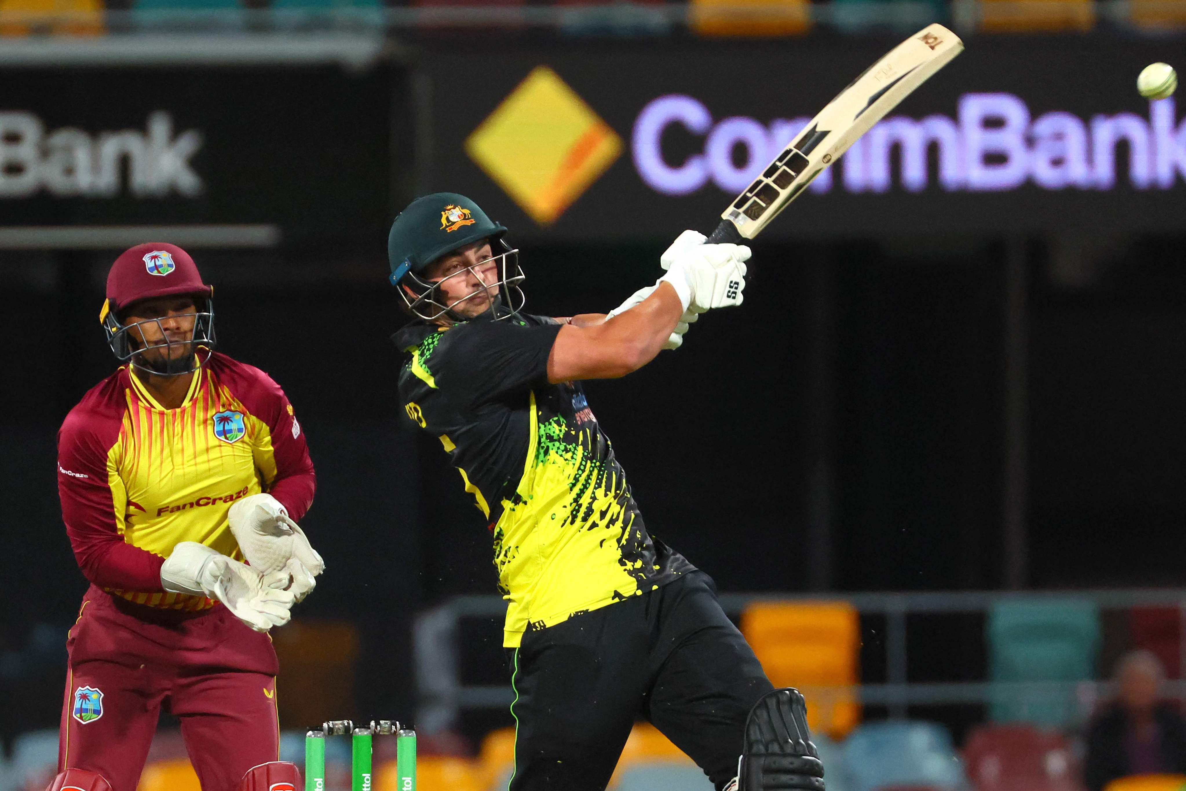 Australia’s Tim David plays a shot during the second cricket match of Twenty20 series between Australia and West Indies. Photo: AFP