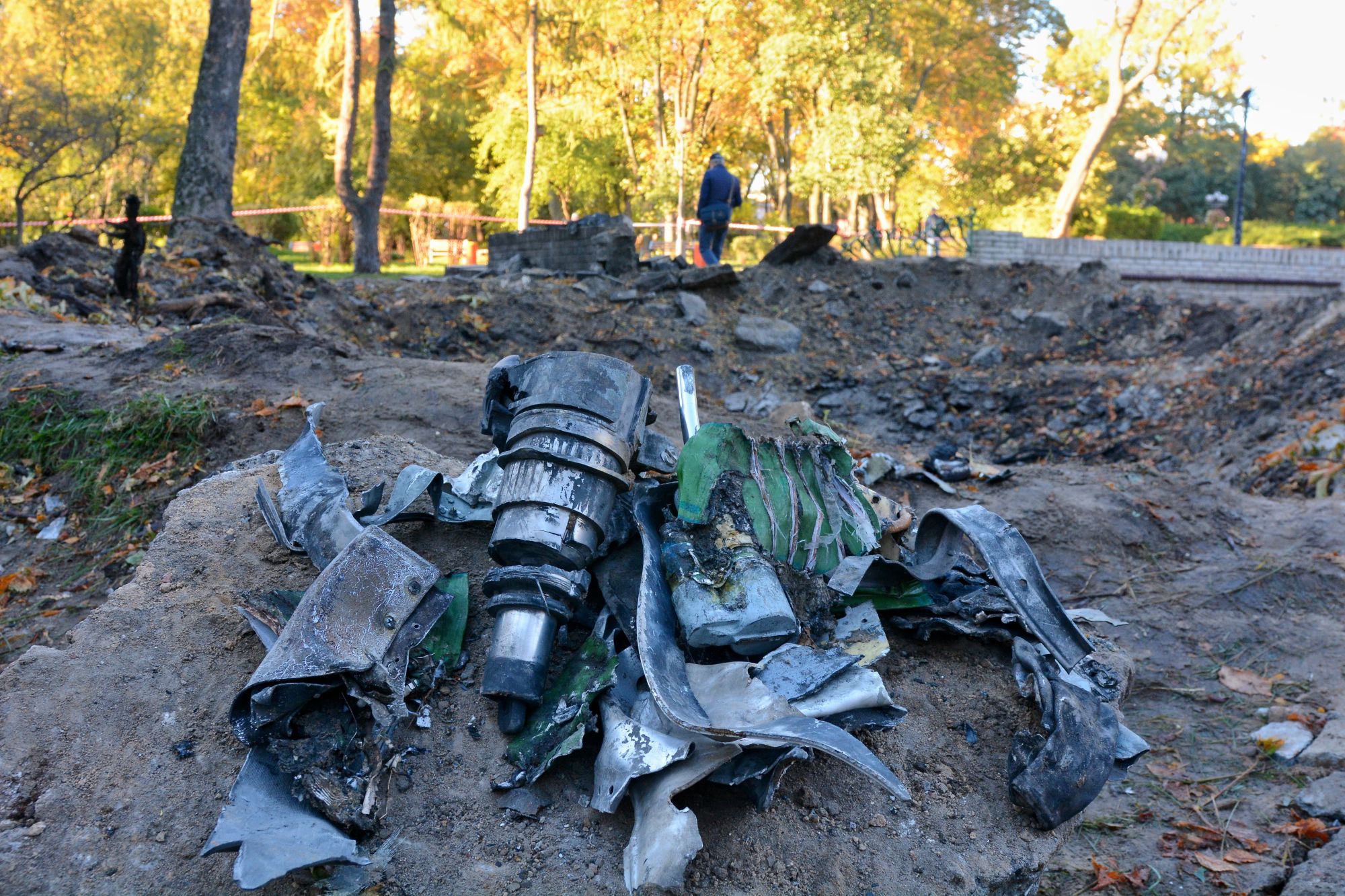 Missile debris near a children’s playground in Kyiv. Ukraine. Photo: dpa