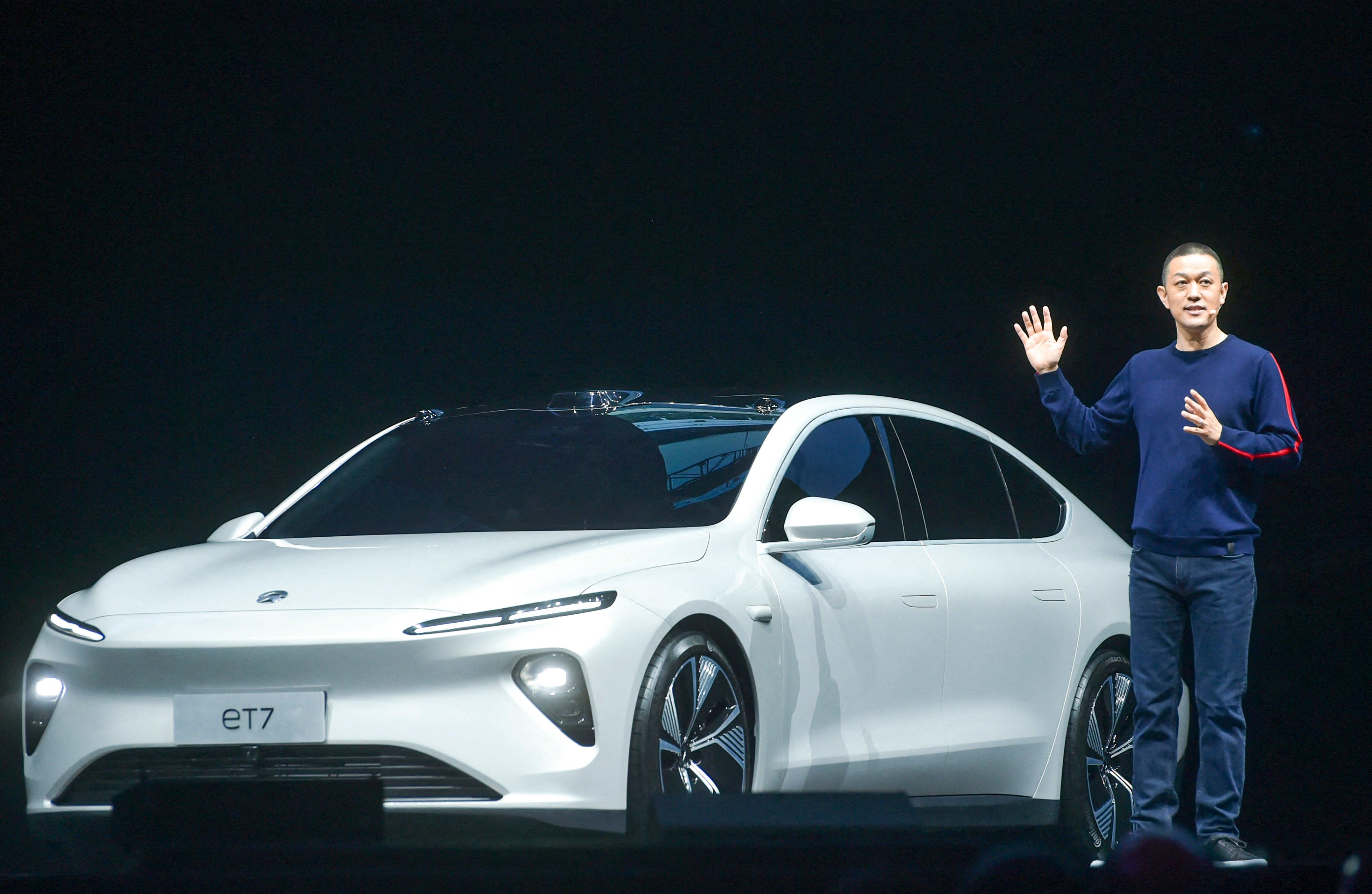 Nio CEO William Li introduces the ET7 sedan during its launch ceremony in Chengdu, in China’s southwest Sichuan province, in January 2021. Photo: AFP