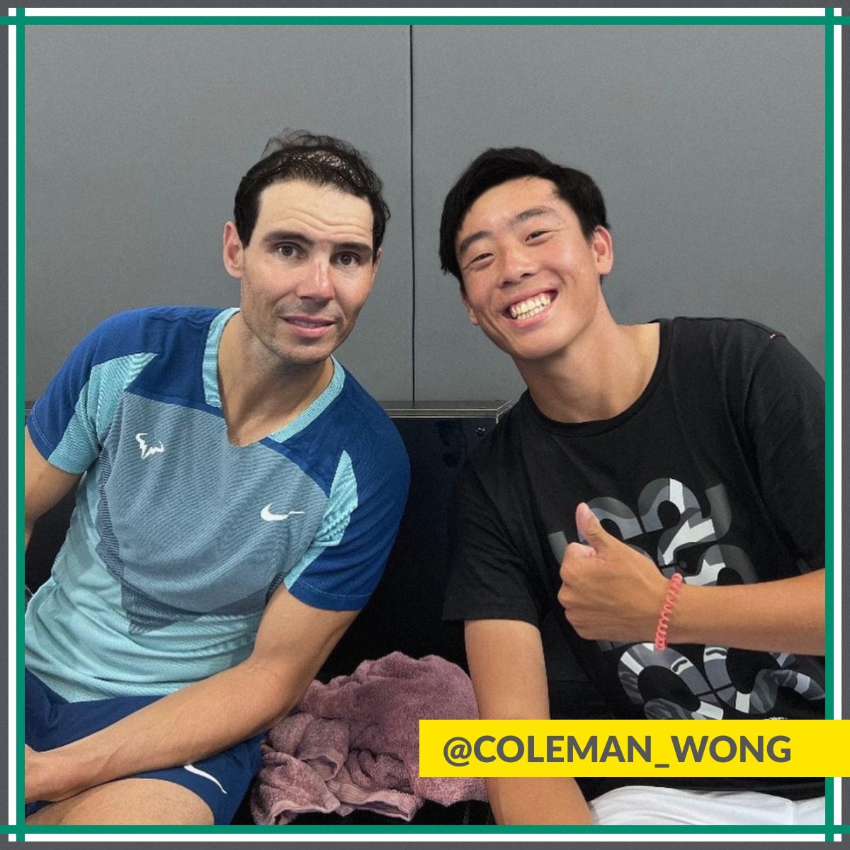 Coleman Wong and Rafael Nadal pose for a photo after their practice session. Photo: Facebook