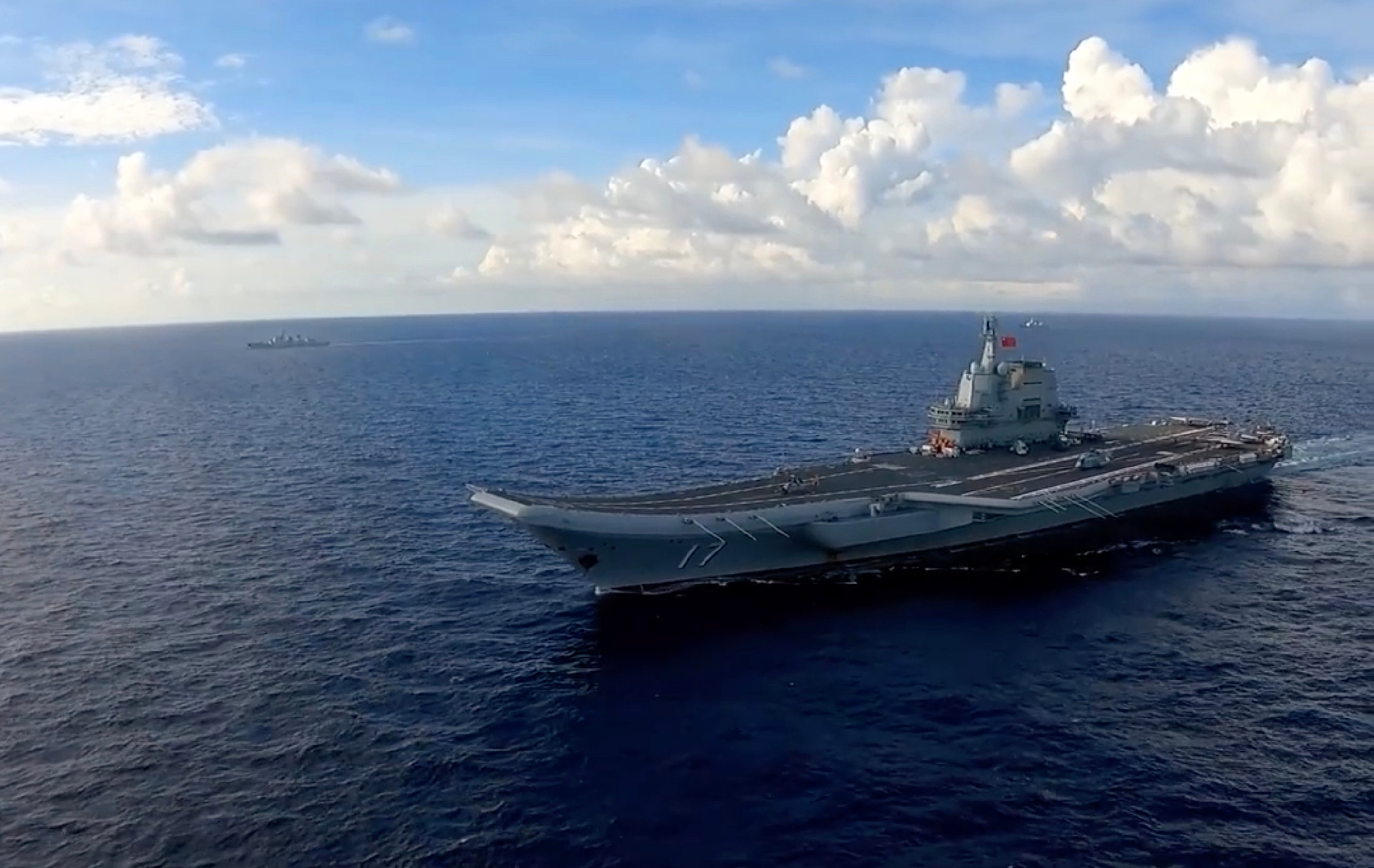 The Chinese aircraft carrier Shandong and its battle group during training exercises in the South China Sea in August. Photo: CCTV