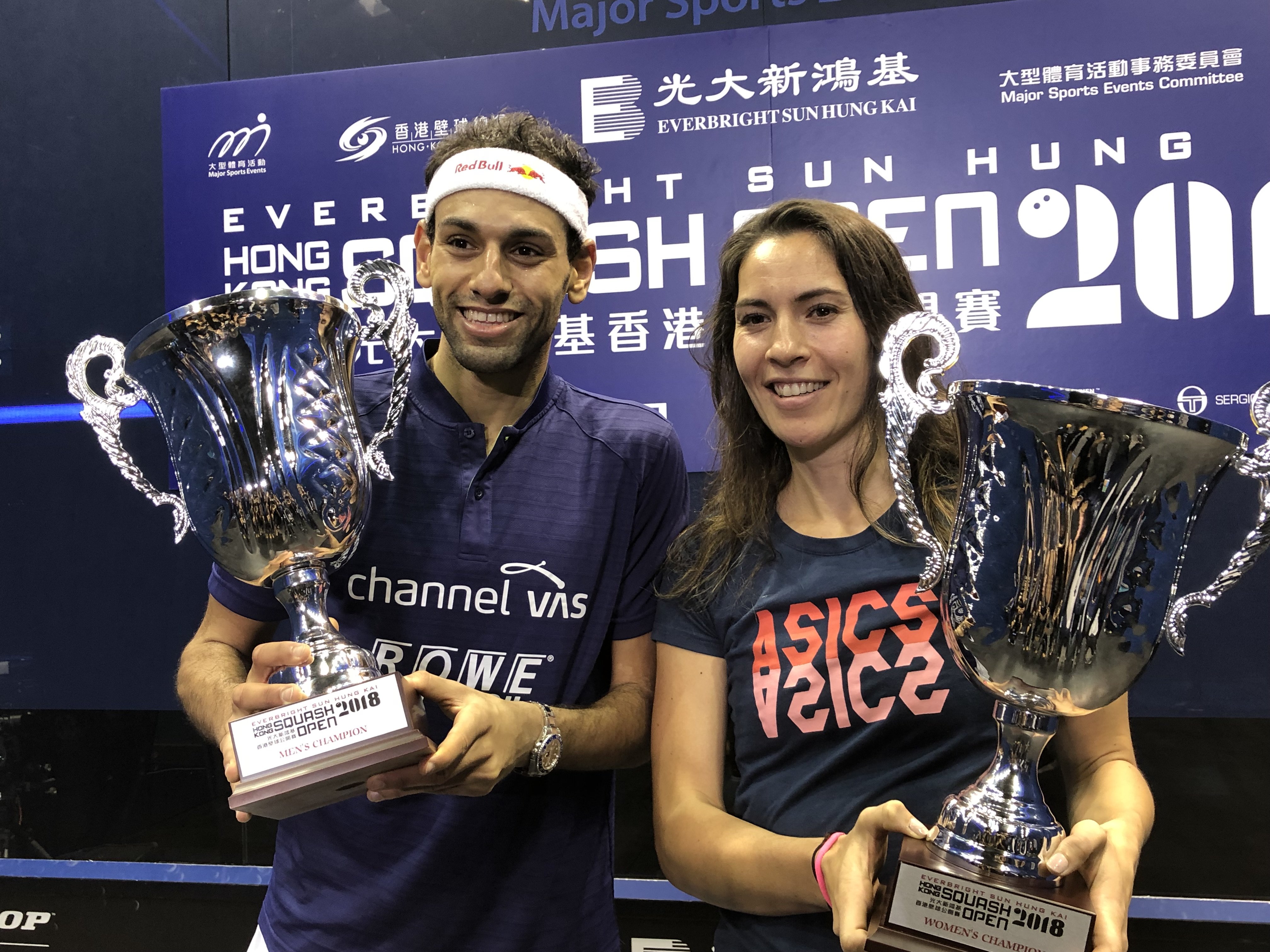 Hong Kong Squash Open 2019 champions Mohamed Elshorbagy and Joelle King. Photo: Hong Kong Squash