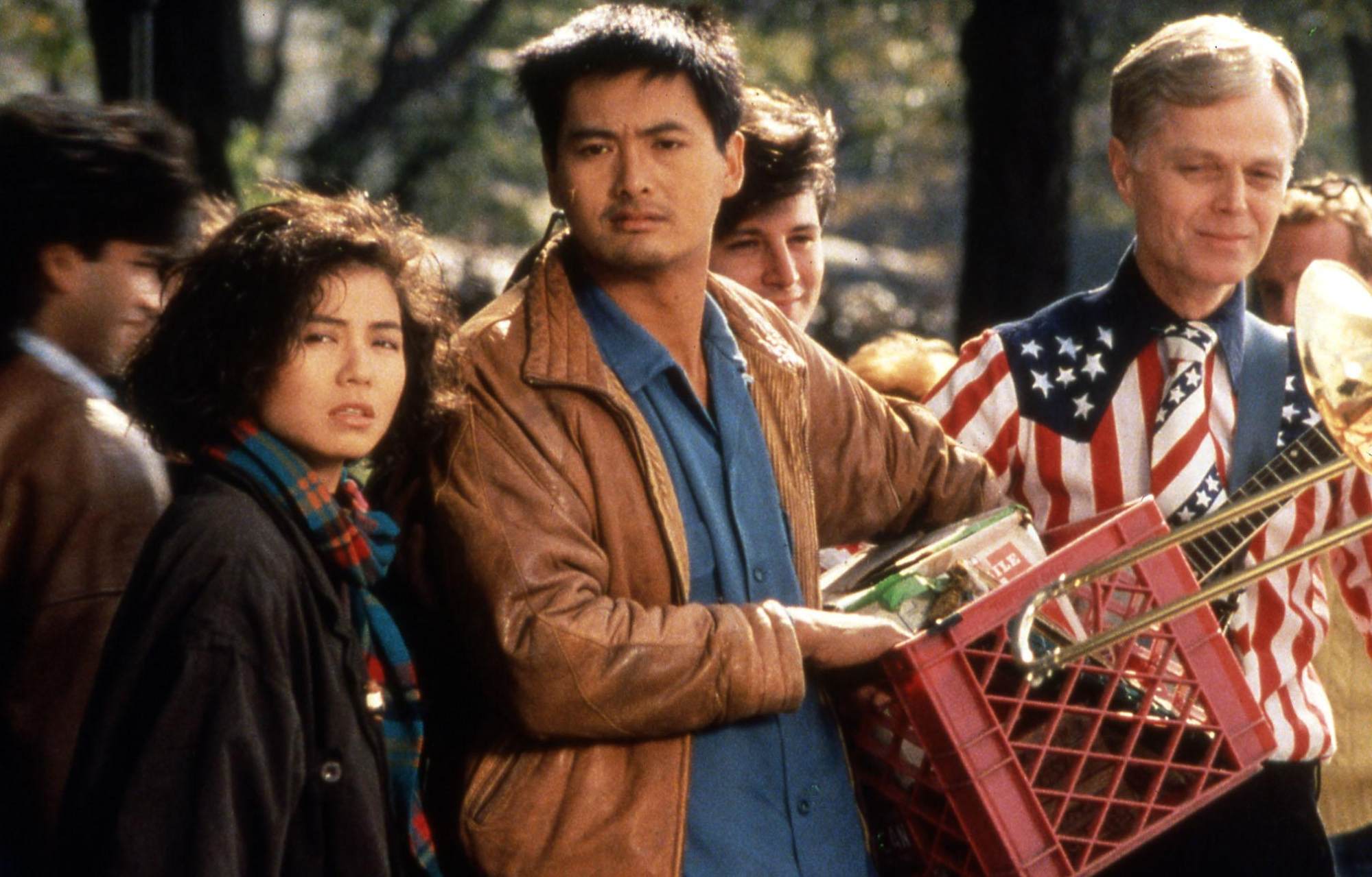 Chow (centre) with Cherie Chung in a still from An Autumn’s Tale (1987).