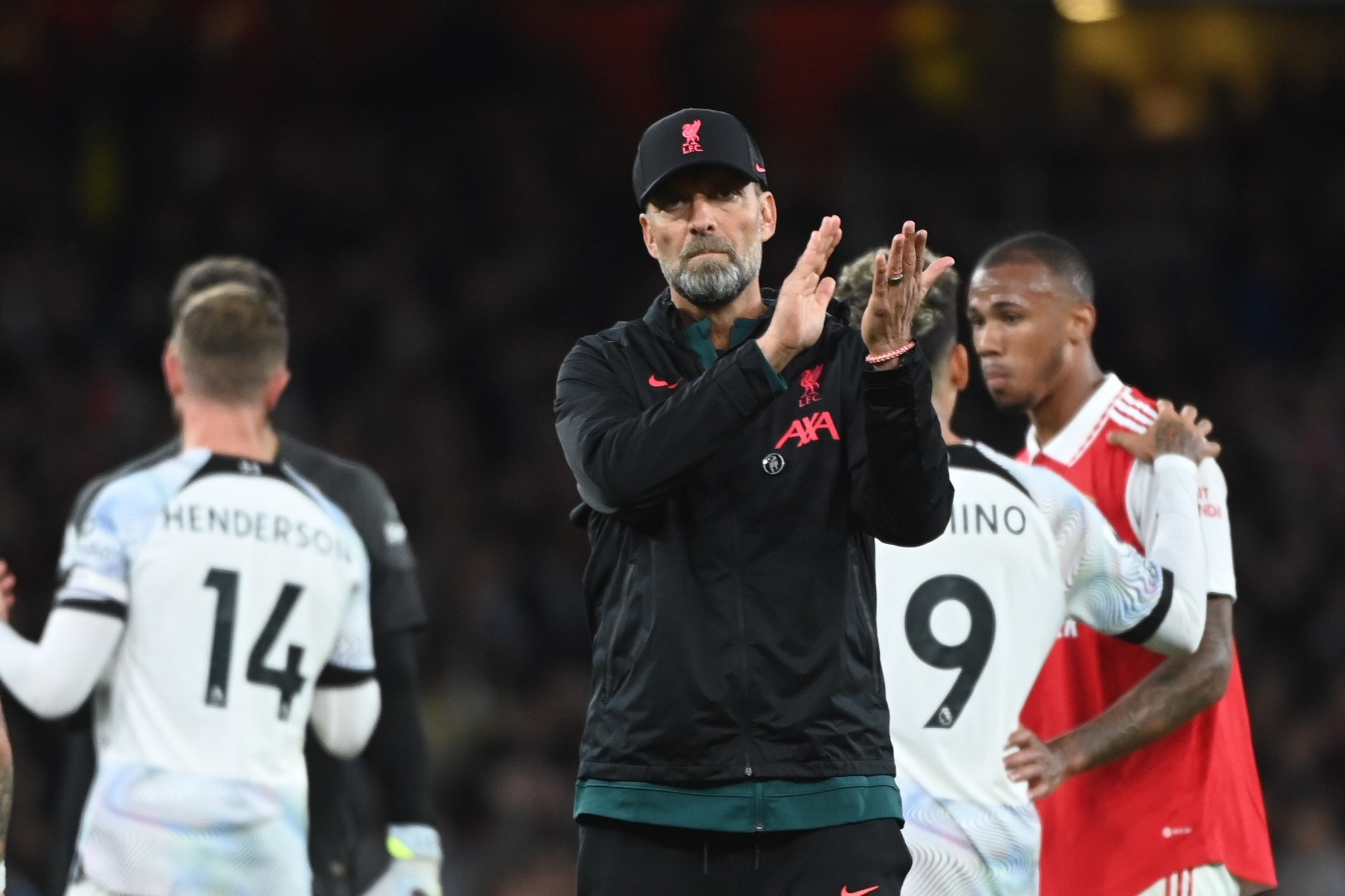 Liverpool manager Juergen Klopp applauds the fans after his side’s loss at Arsenal. Photo: EPA-EFE