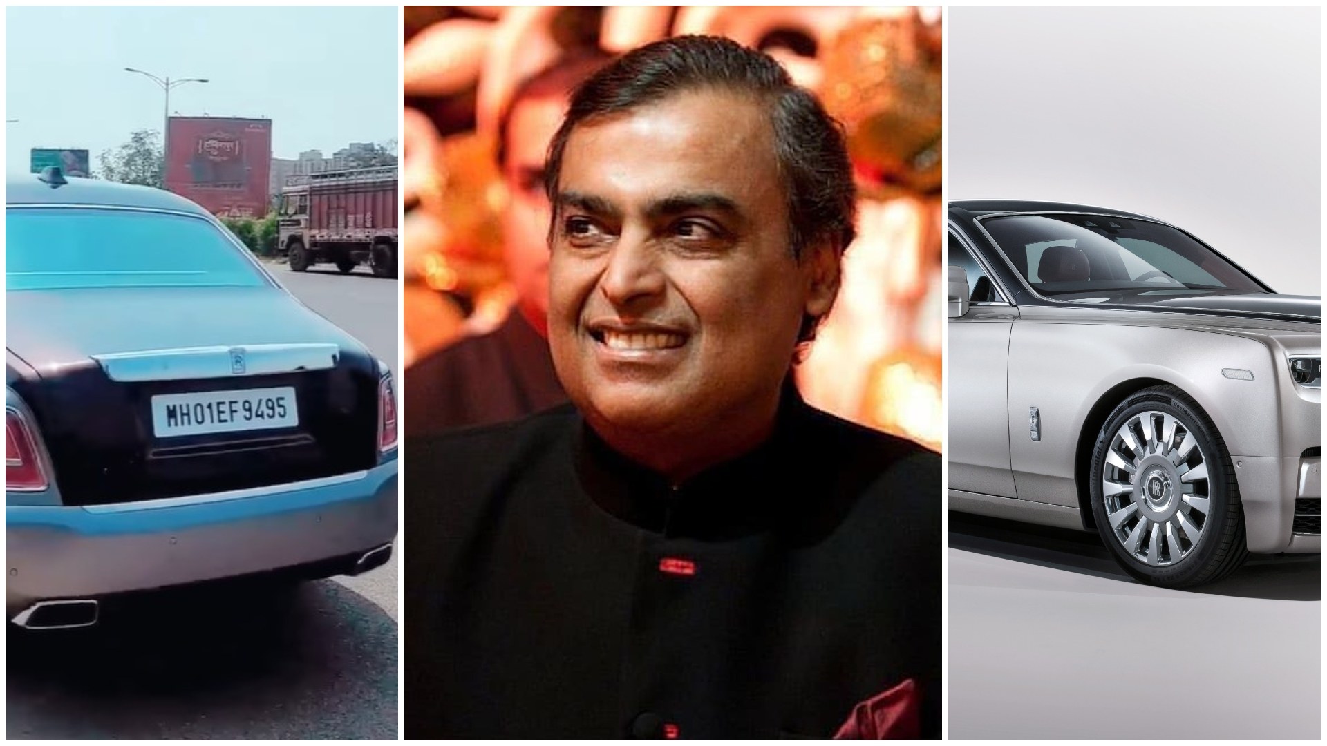 Mukesh Ambani and his Rolls Royce Phantom VIII. Photos: @automobiliardent, @mukesh.ambaniii/Instagram