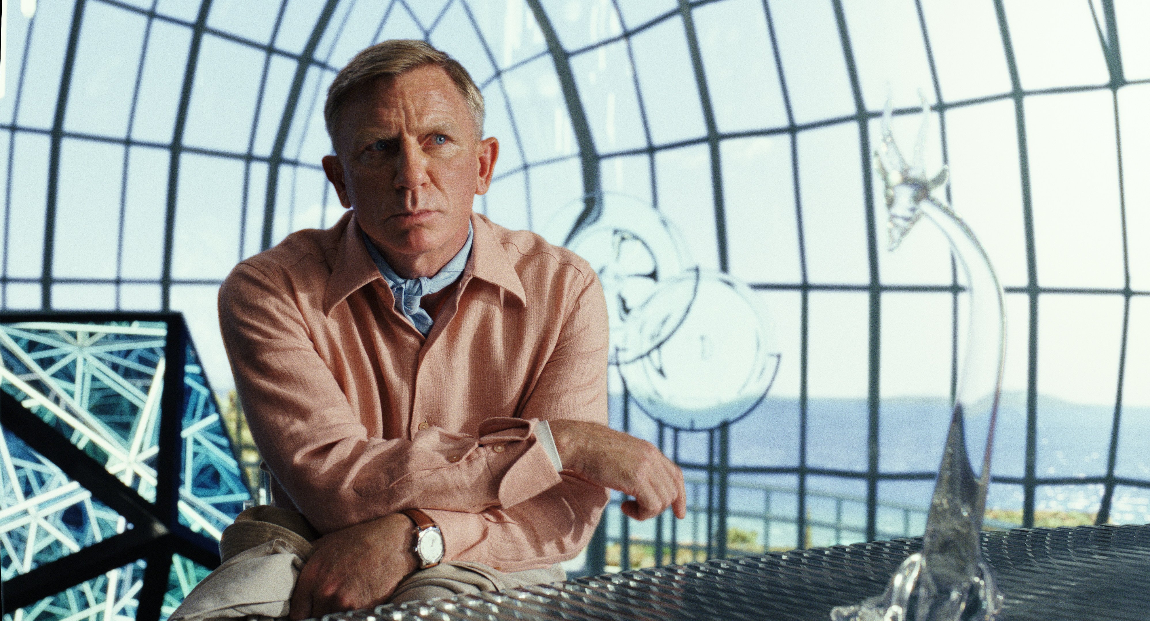 Daniel Craig as Detective Benoit Blanc in a still from Glass Onion: A Knives Out Mystery. Photo: John Wilson/Netflix.