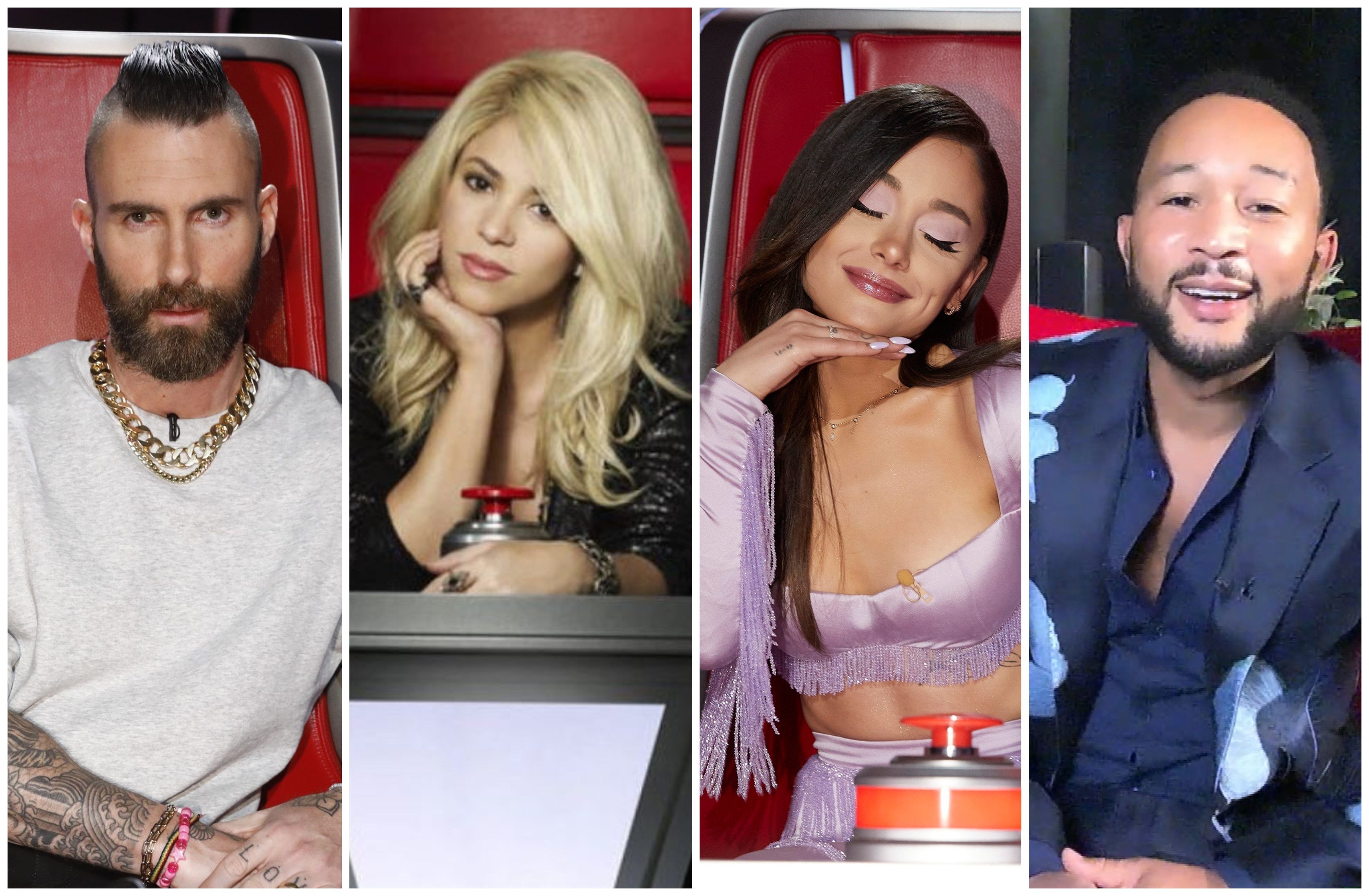 Adam Levine, Shakira, Ariana Grande and John Legend are some of the wealthiest stars to ever appear on NBC’s The Voice. Photos: Getty Images